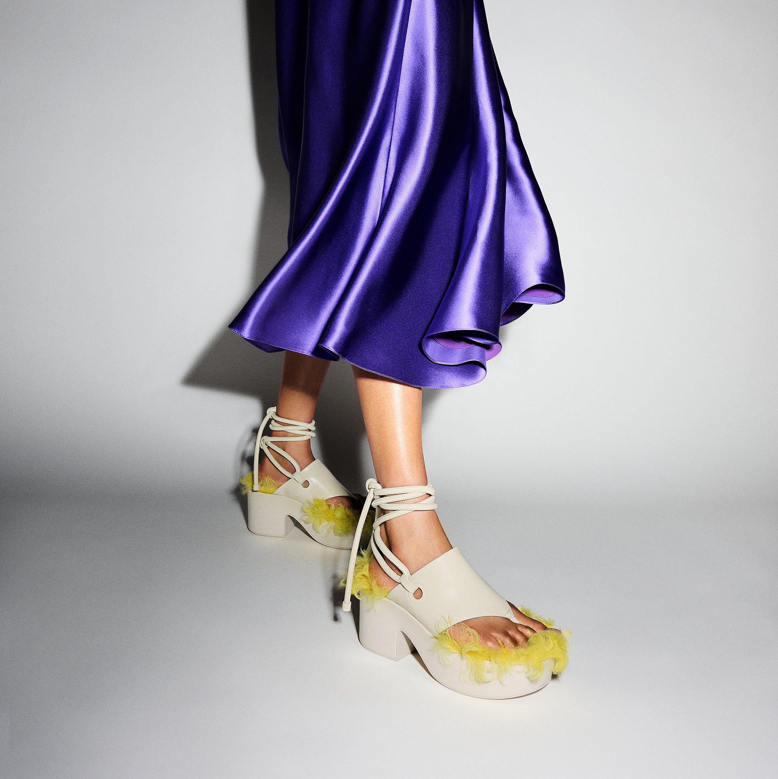FitFlop PLATFFORMS X ROKSANDA Leather/Shearling Heeled Ankle-Tie Sandals - Elderflower - Marigold