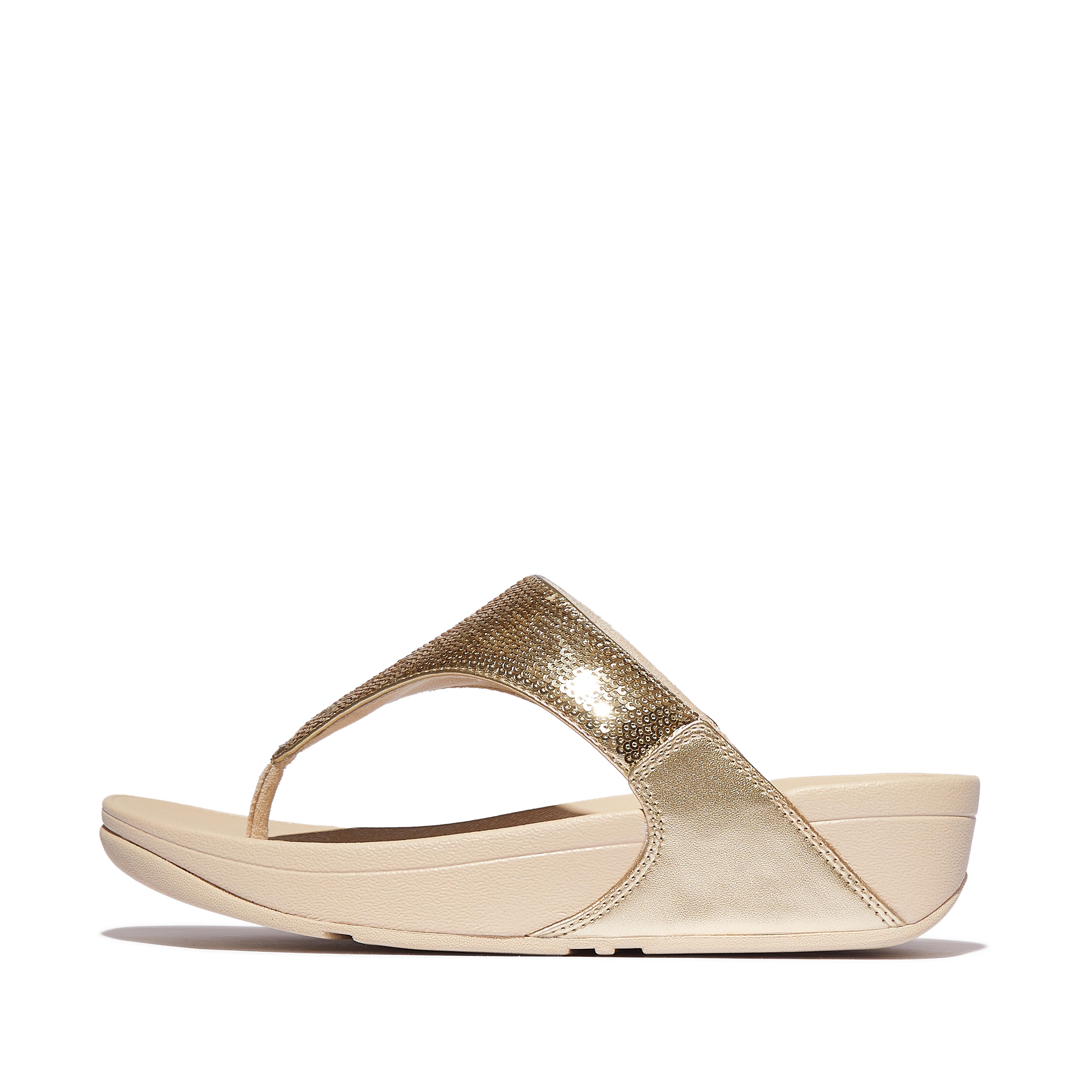 FitFlop LULU Sequin Toe-Post Sandals - Platino
