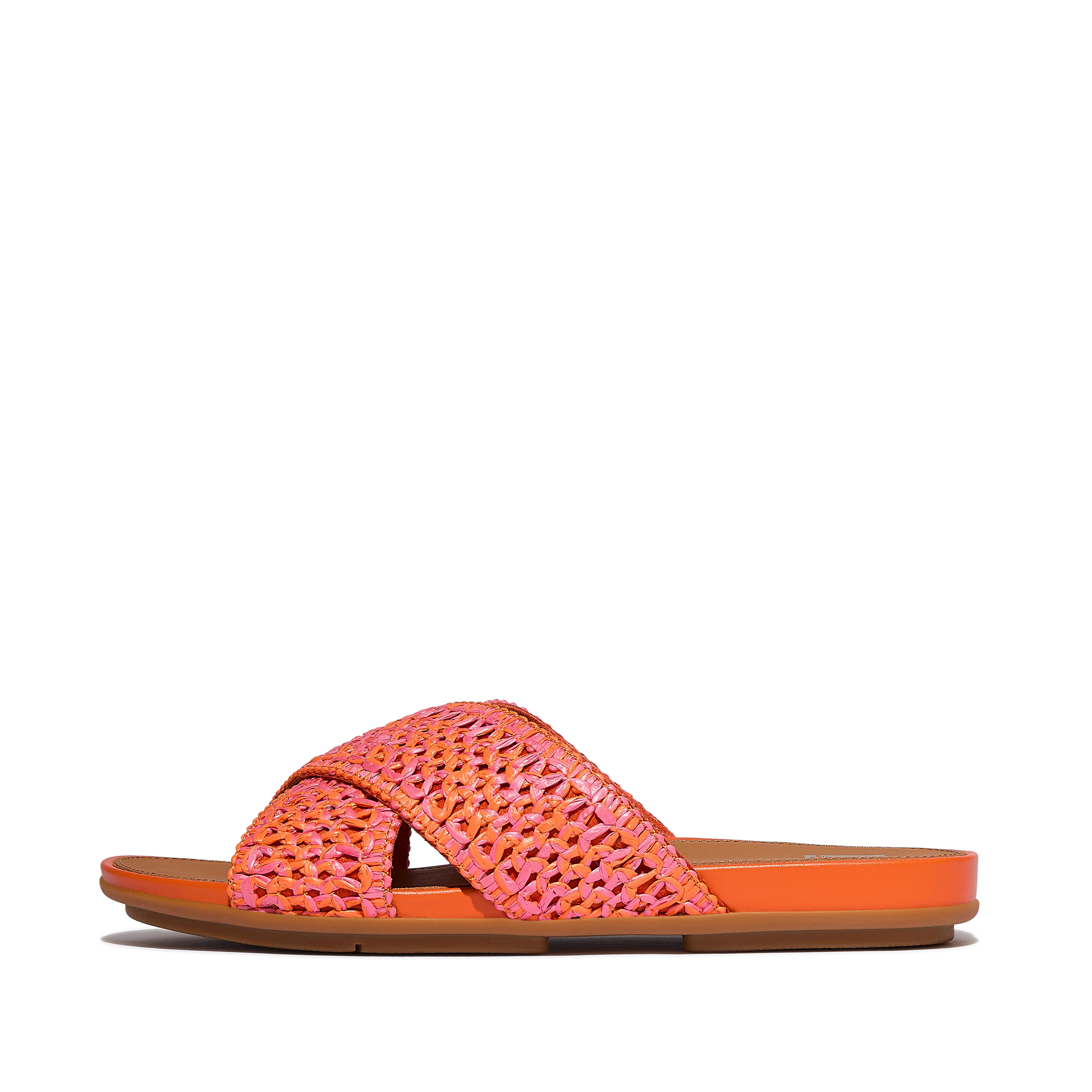 FitFlop GRACIE Two-Tone Woven Cross Slides - Satsuma Pink Mix