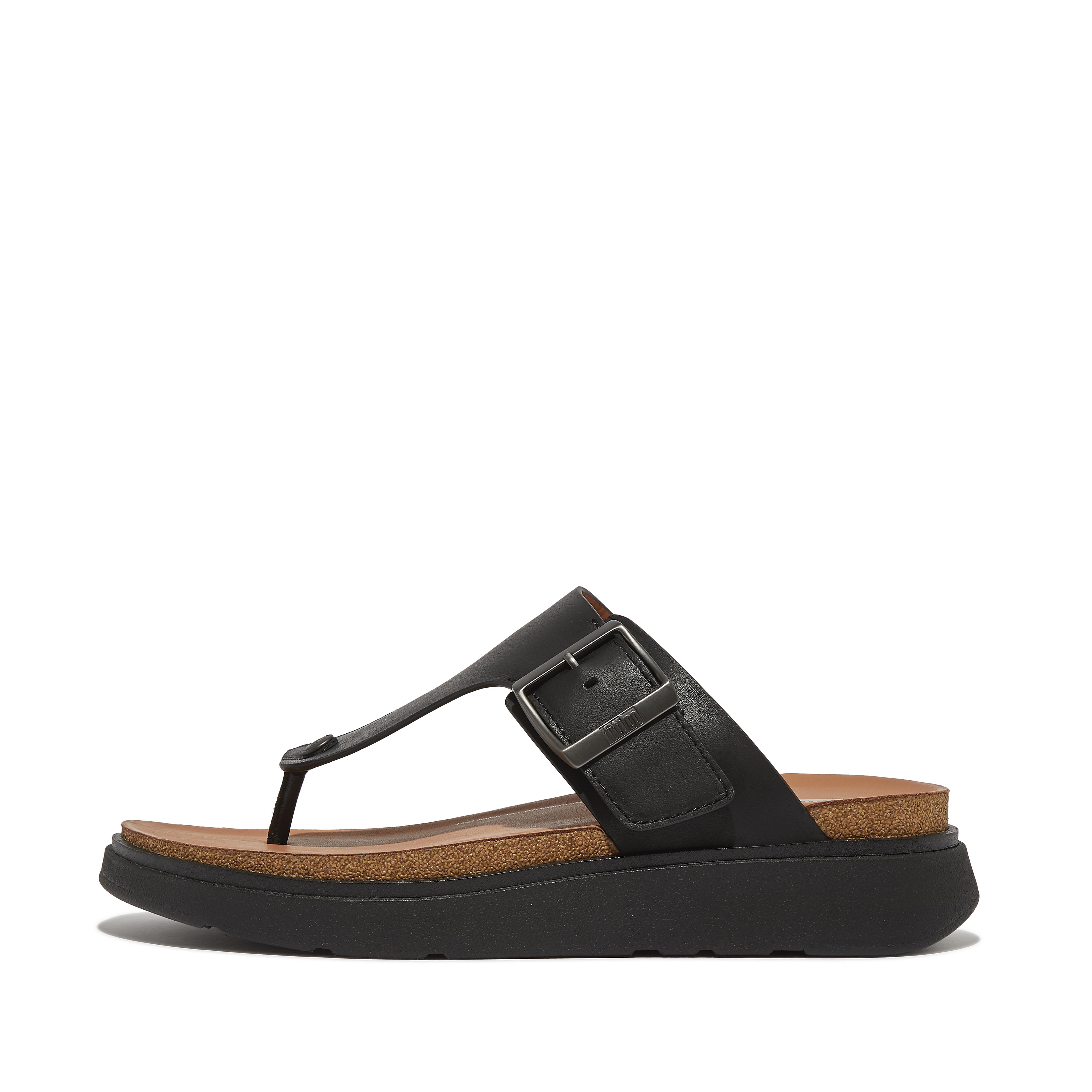 FitFlop GEN-FF Mens Buckle Leather Toe-Post Sandals - Black