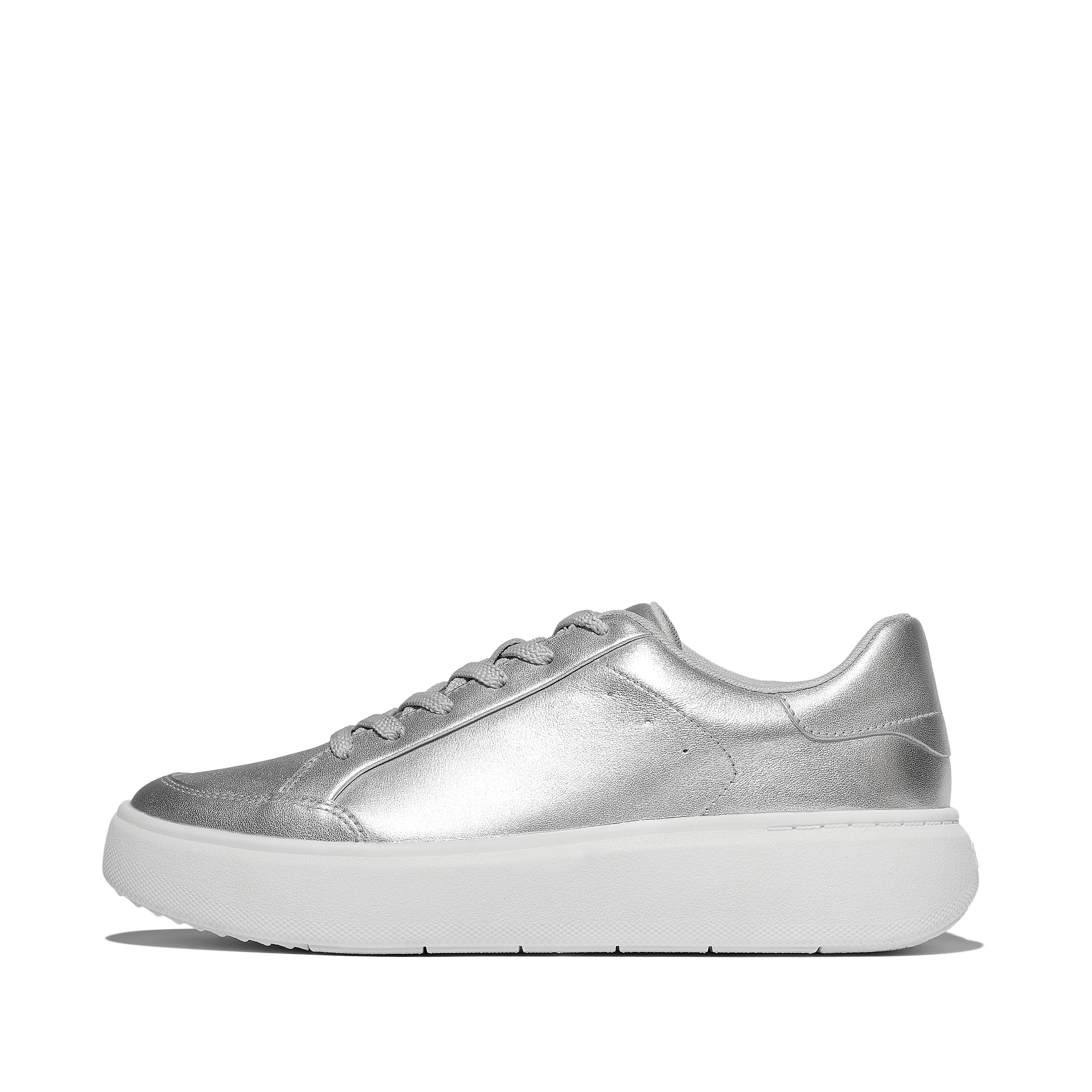 FitFlop RTG Metallic-Leather Sneakers - Silver