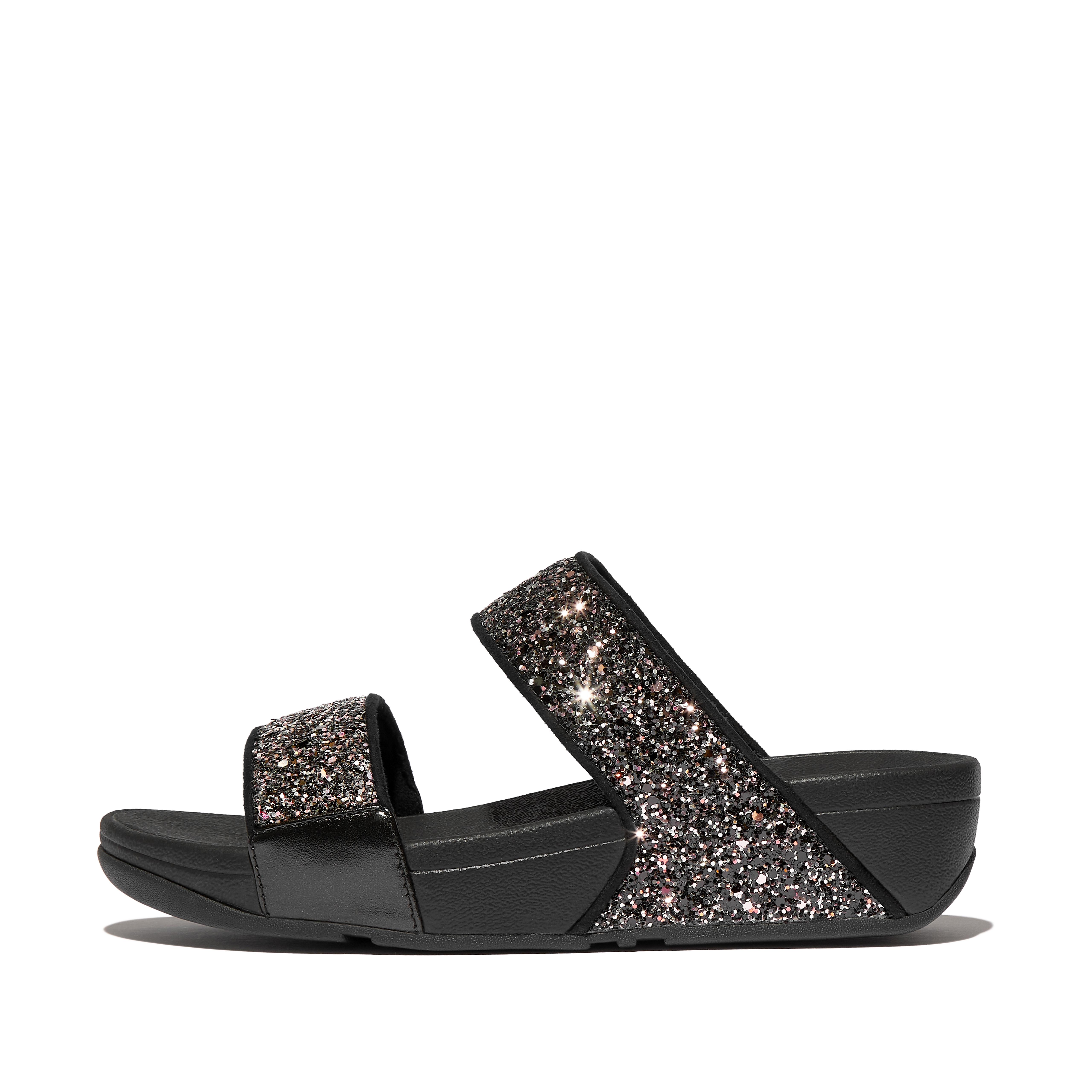 FitFlop LULU Multi-Tonal Glitter Slides - Black
