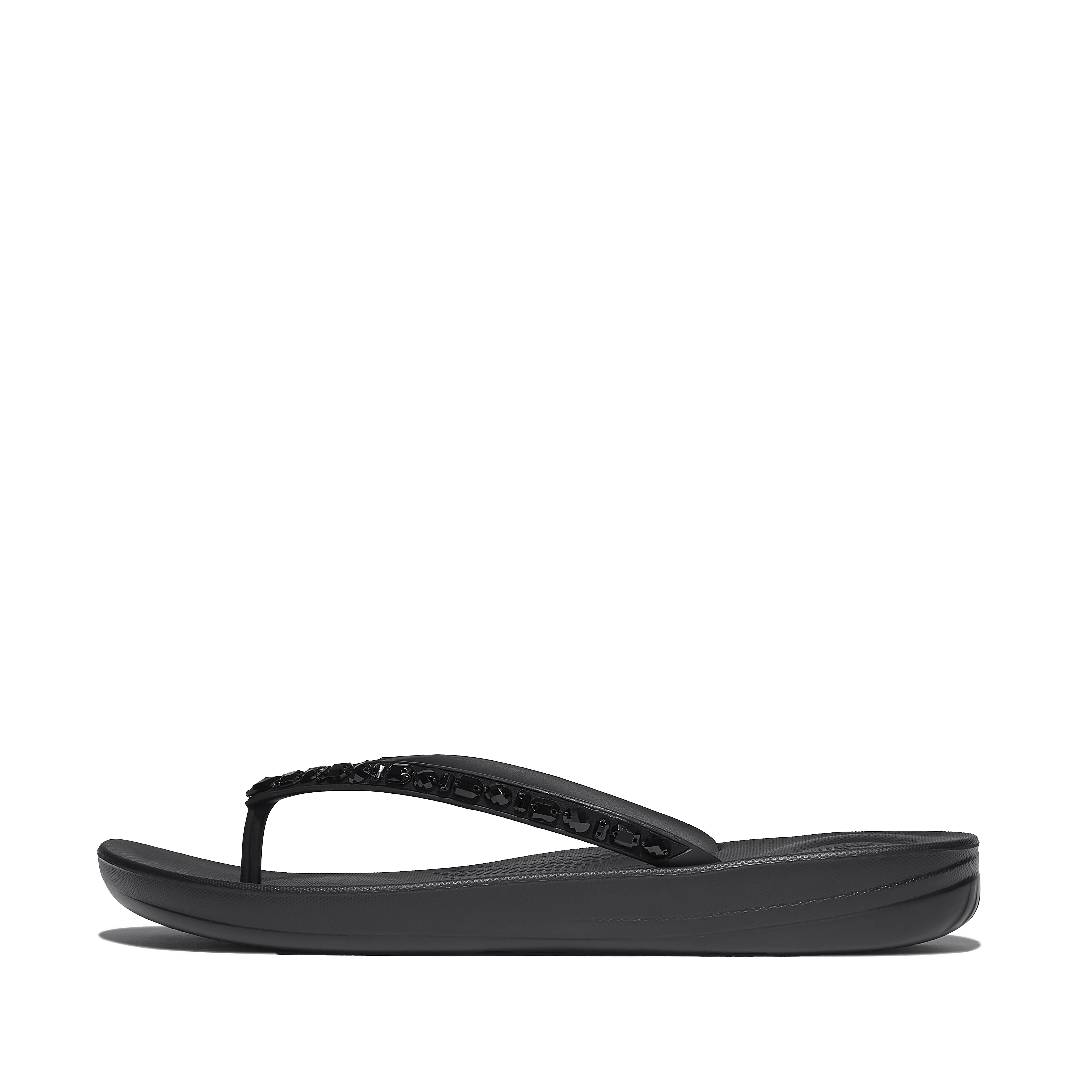 FitFlop IQUSHION Multi-Crystal Ergonomic Flip-Flops - All Black
