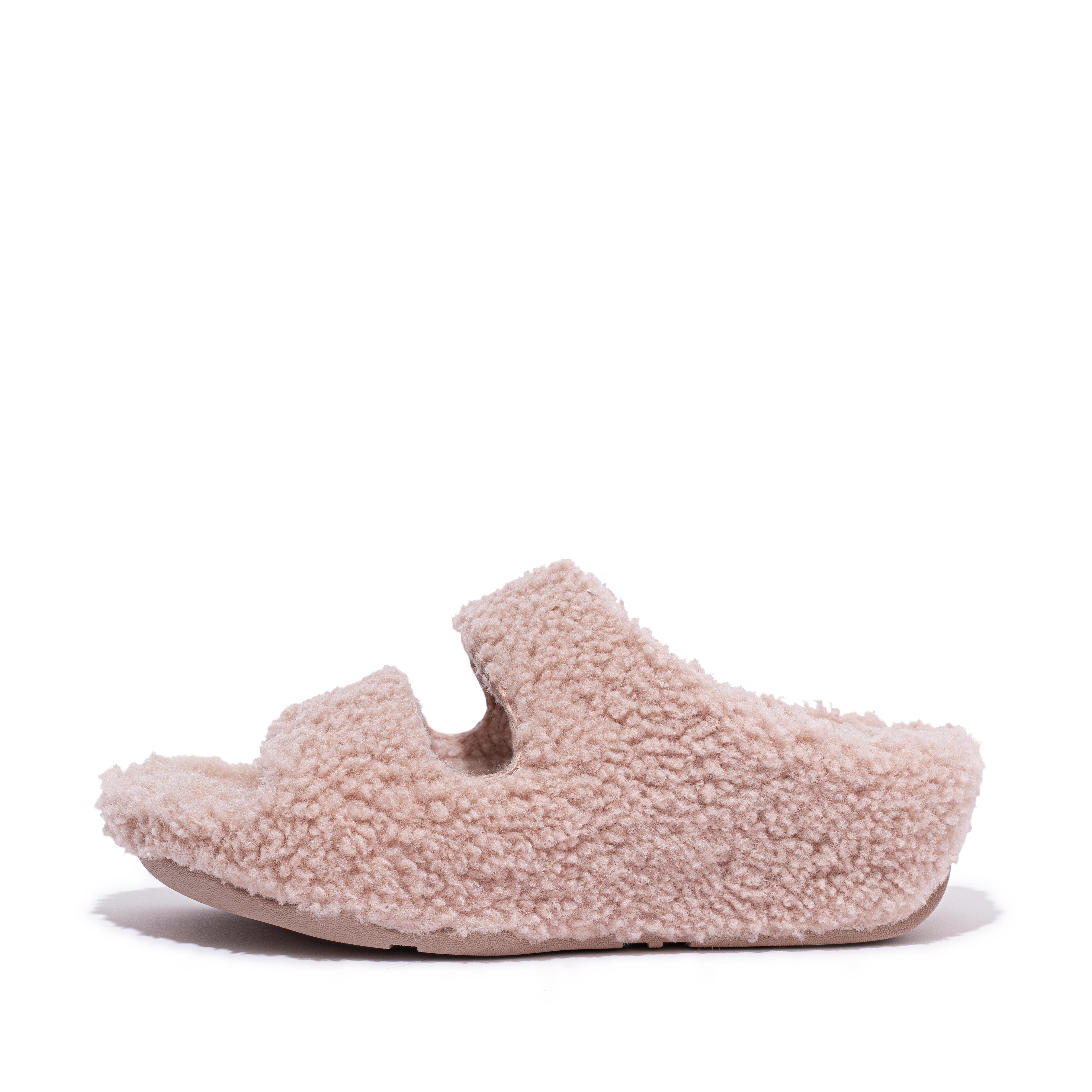 FitFlop SHUV Two-Bar Shearling Slides - Soft Pink