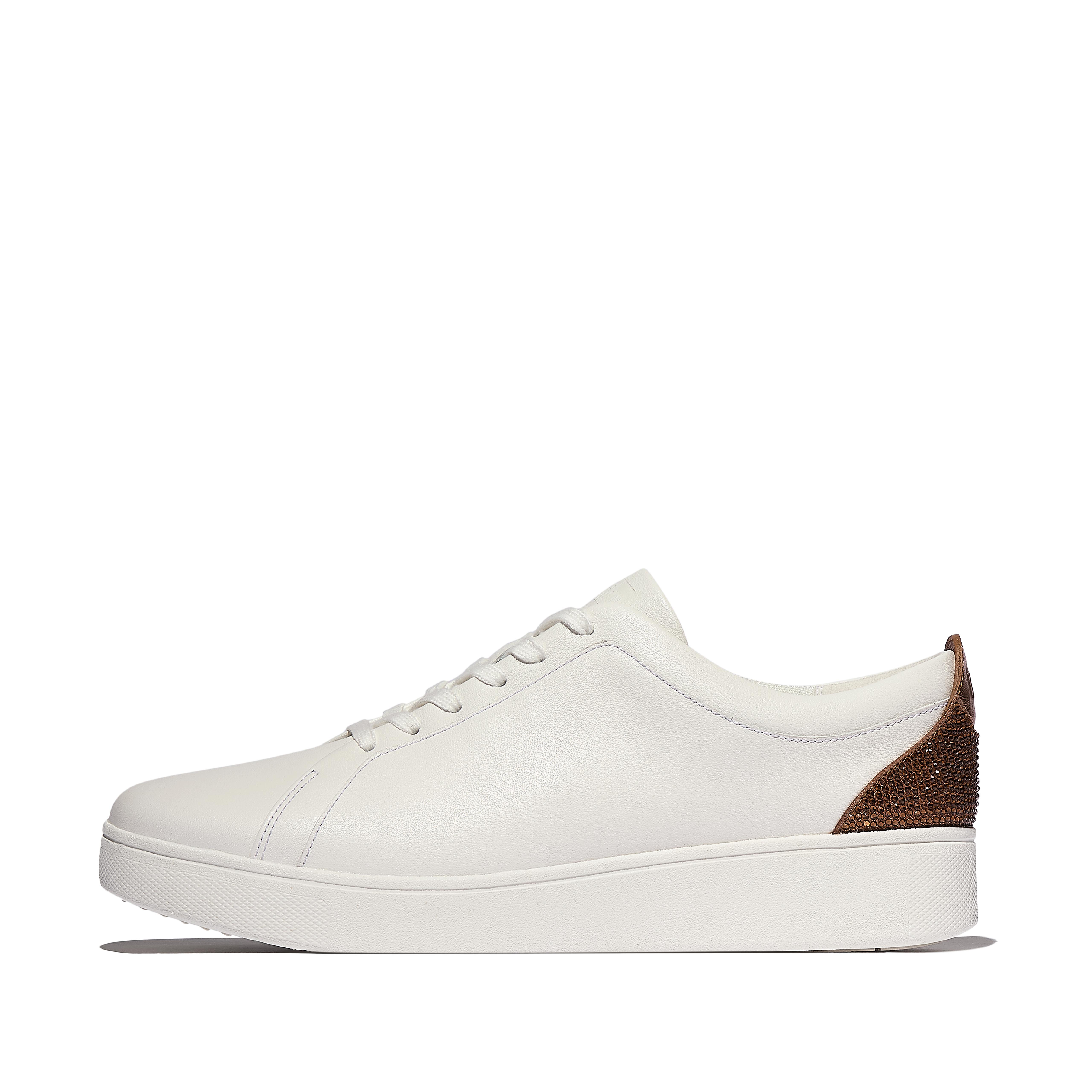 FitFlop RALLY Crystal-Backtab Leather Sneakers - Urban White/Bronze