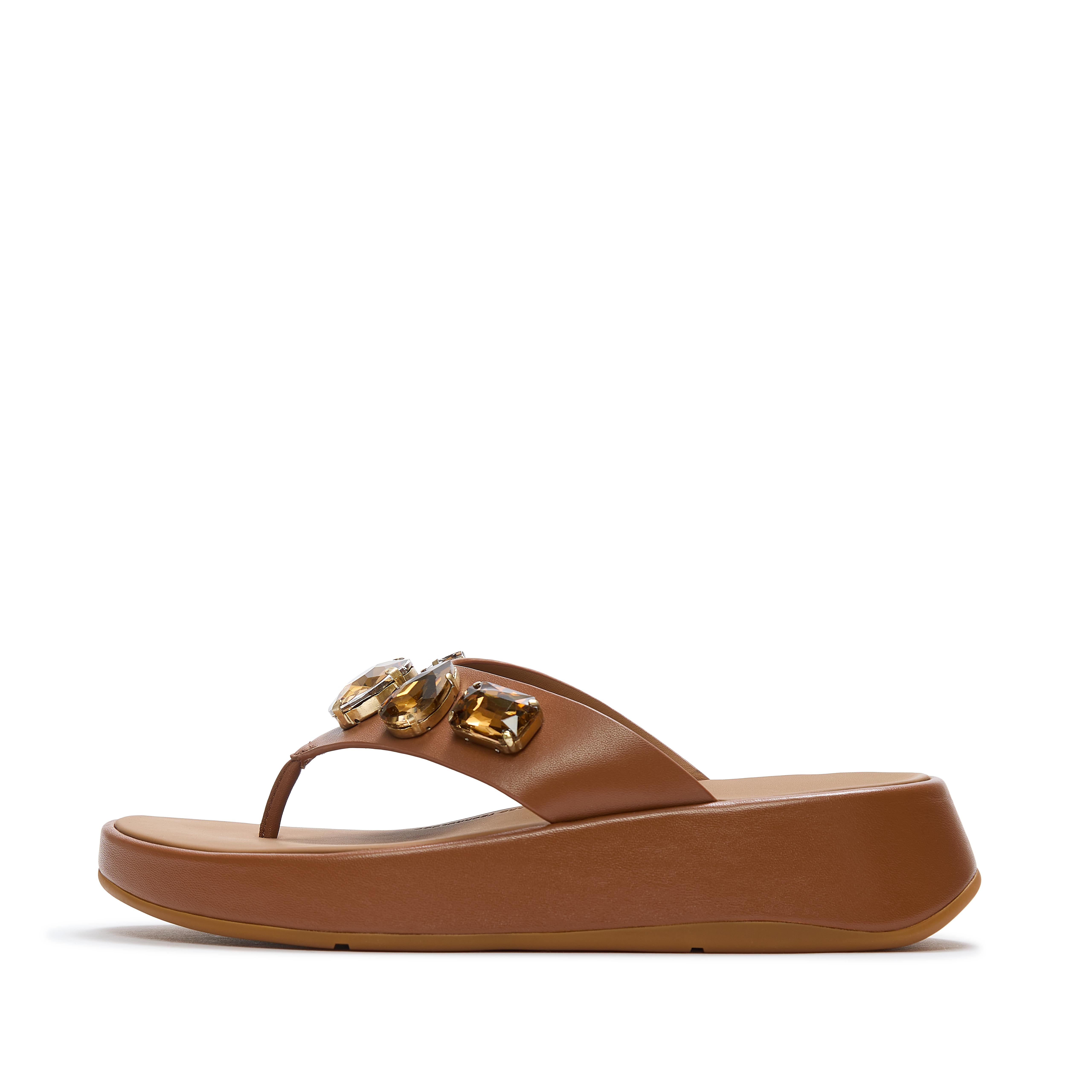 FitFlop F-MODE Ultra-Jewel Leather Toe-Post Sandals - Deep tan