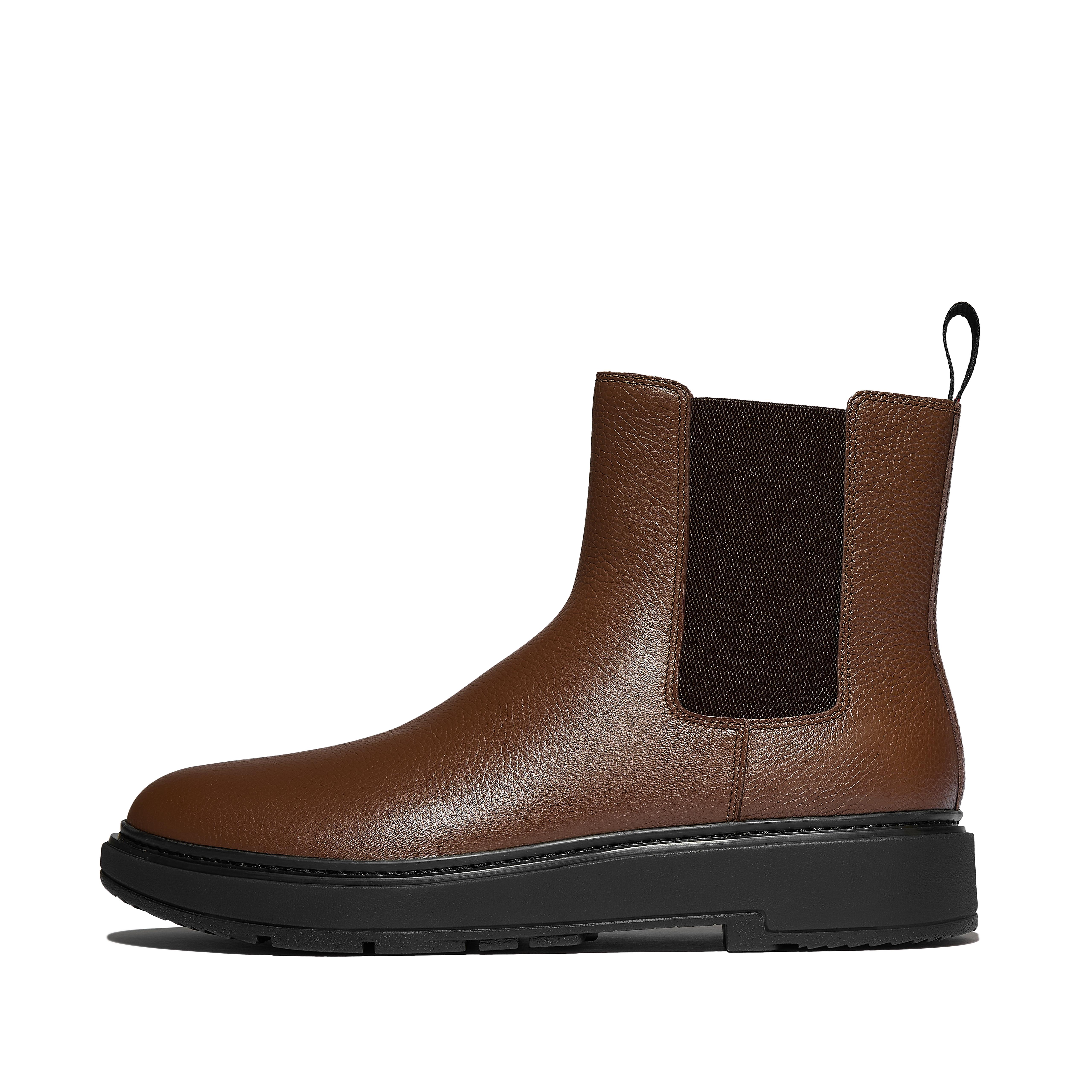 FitFlop SKANDI Mens Tumbled-Leather Chelsea Boots - Brown