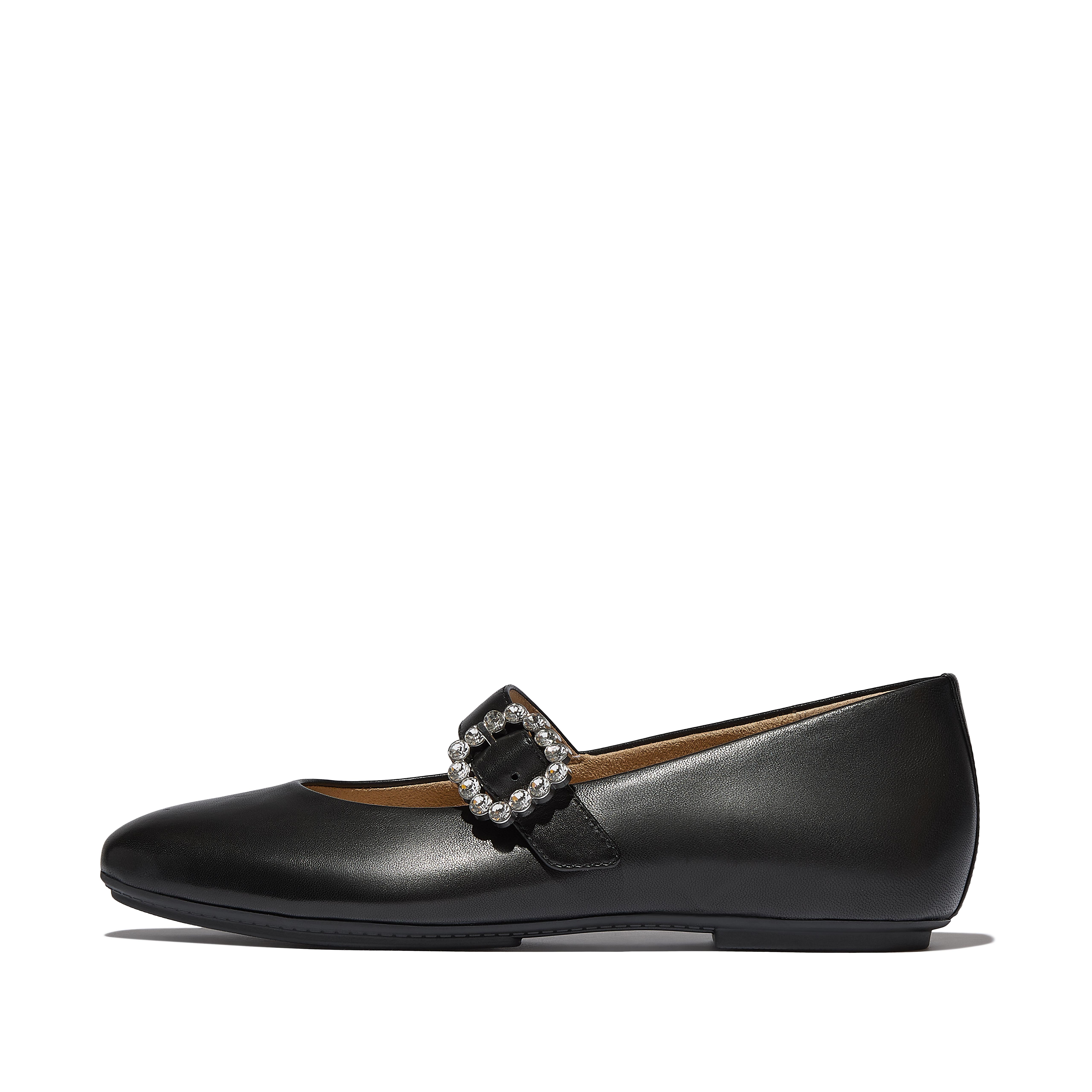 FitFlop DELICATO Crystal-Buckle Leather Mary Janes - Black