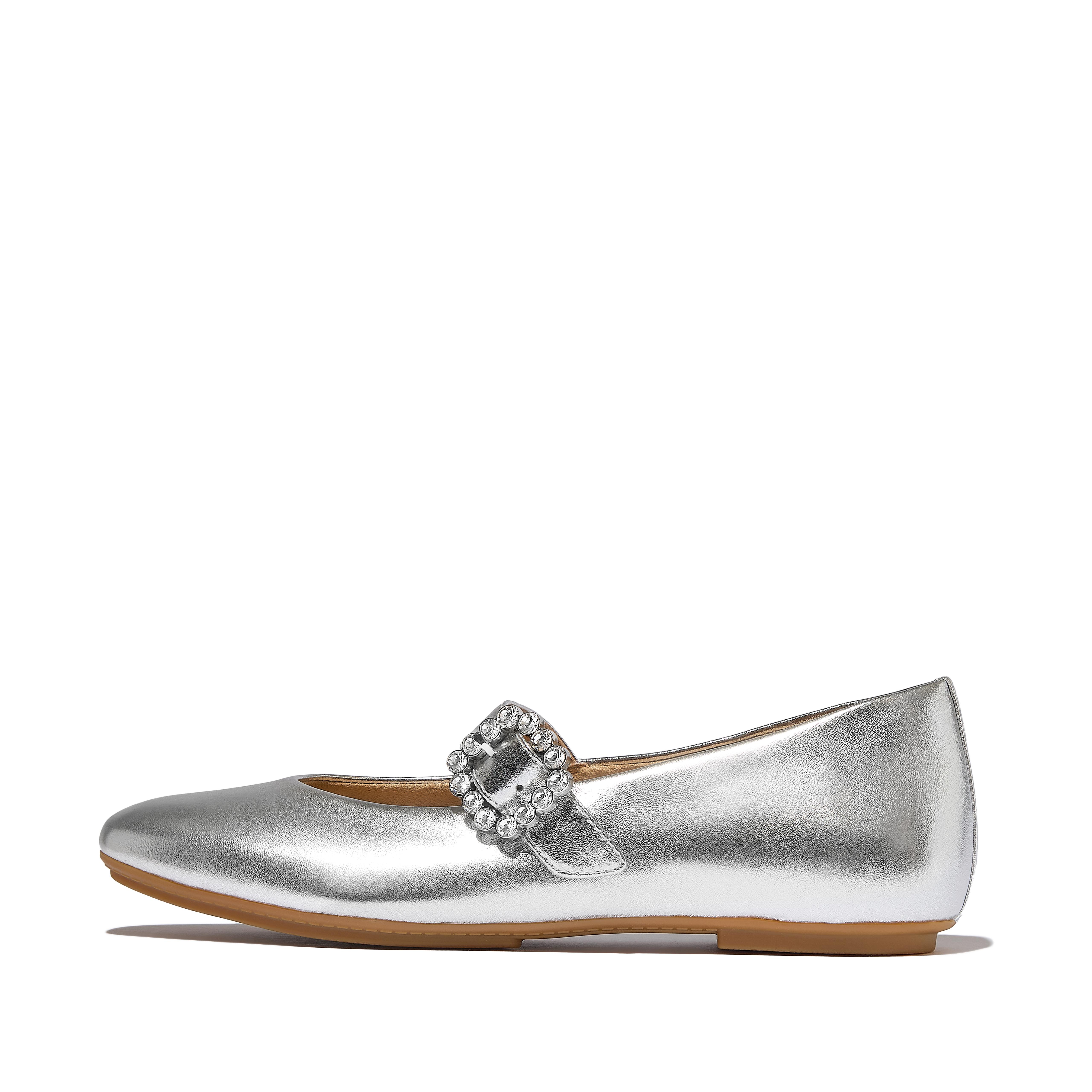 FitFlop DELICATO Crystal-Buckle Metallic-Leather Mary Janes - Silver