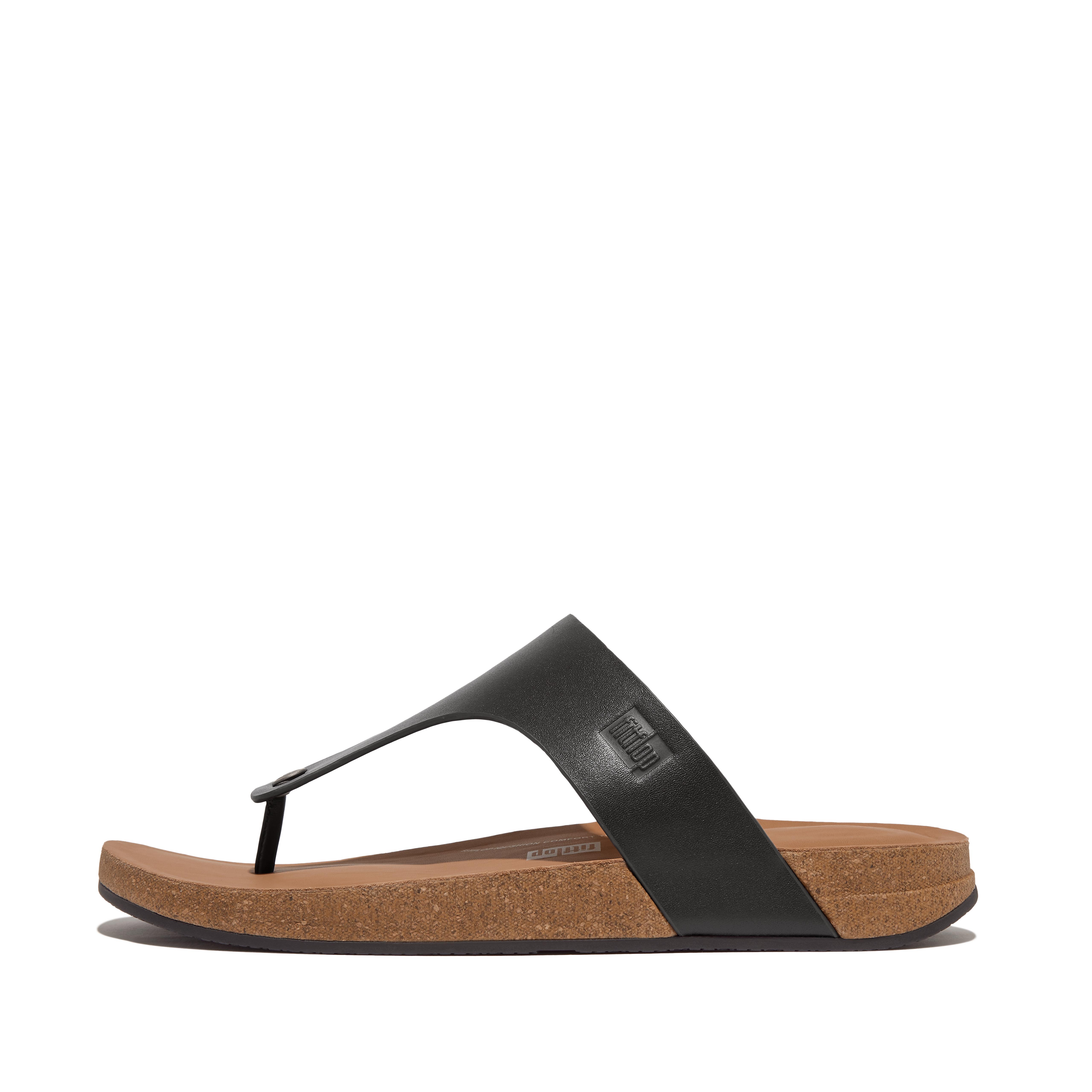 FitFlop IQUSHION Mens Leather Toe-Post Sandals - Black