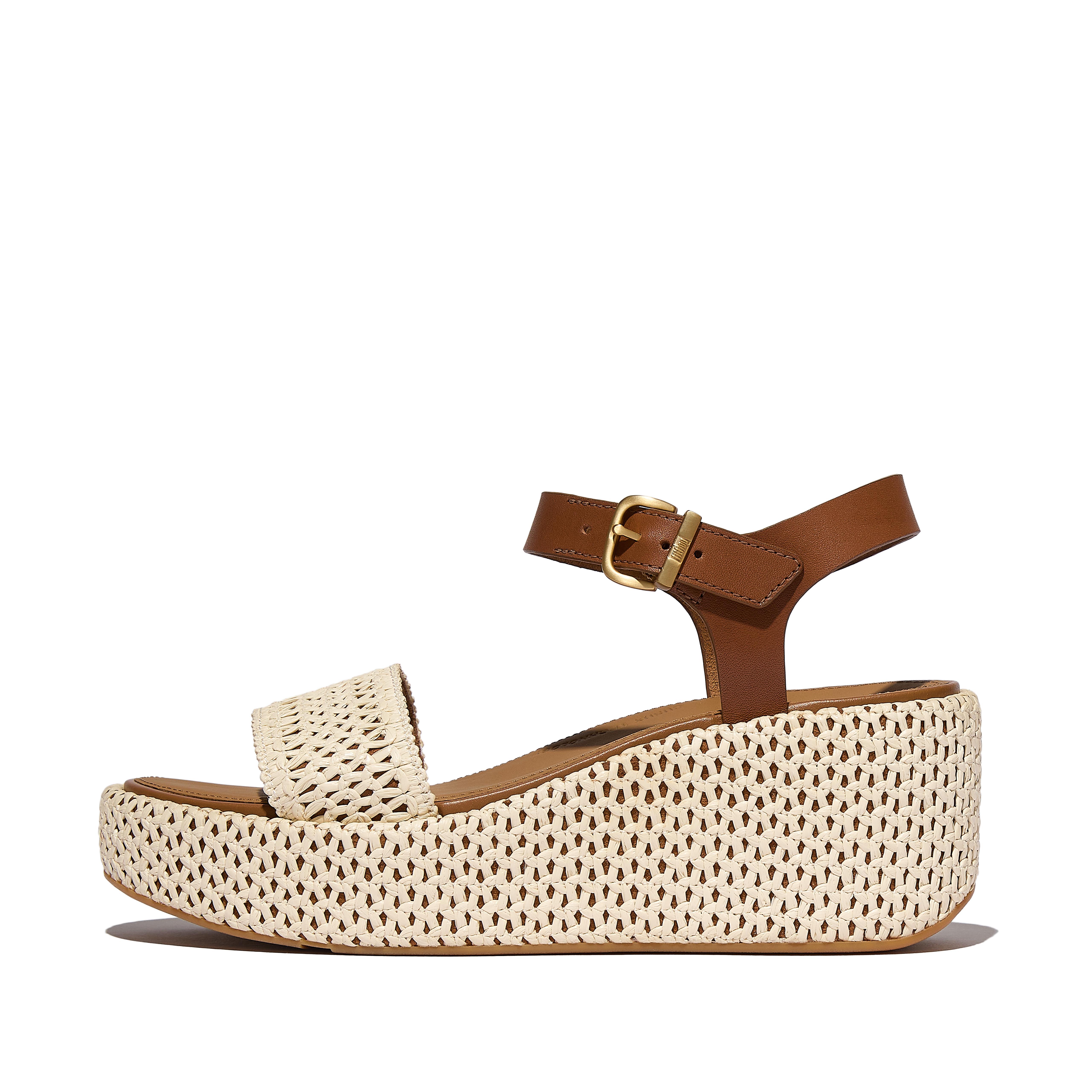 FitFlop PLATFFORMS Woven Wedge Ankle-Strap Sandals - Deep tan