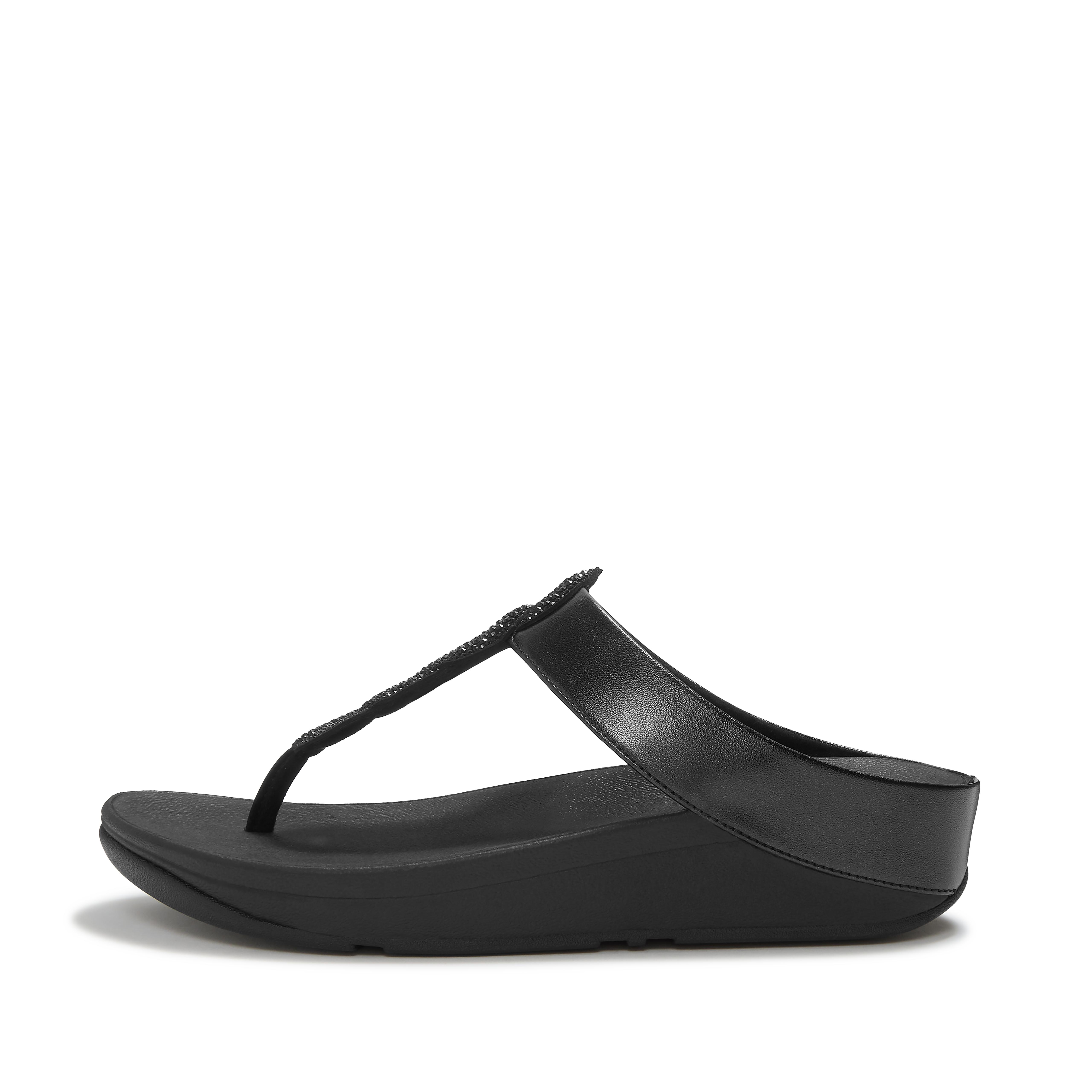 FitFlop FINO Crystal-Twist Toe-Post Sandals - All Black