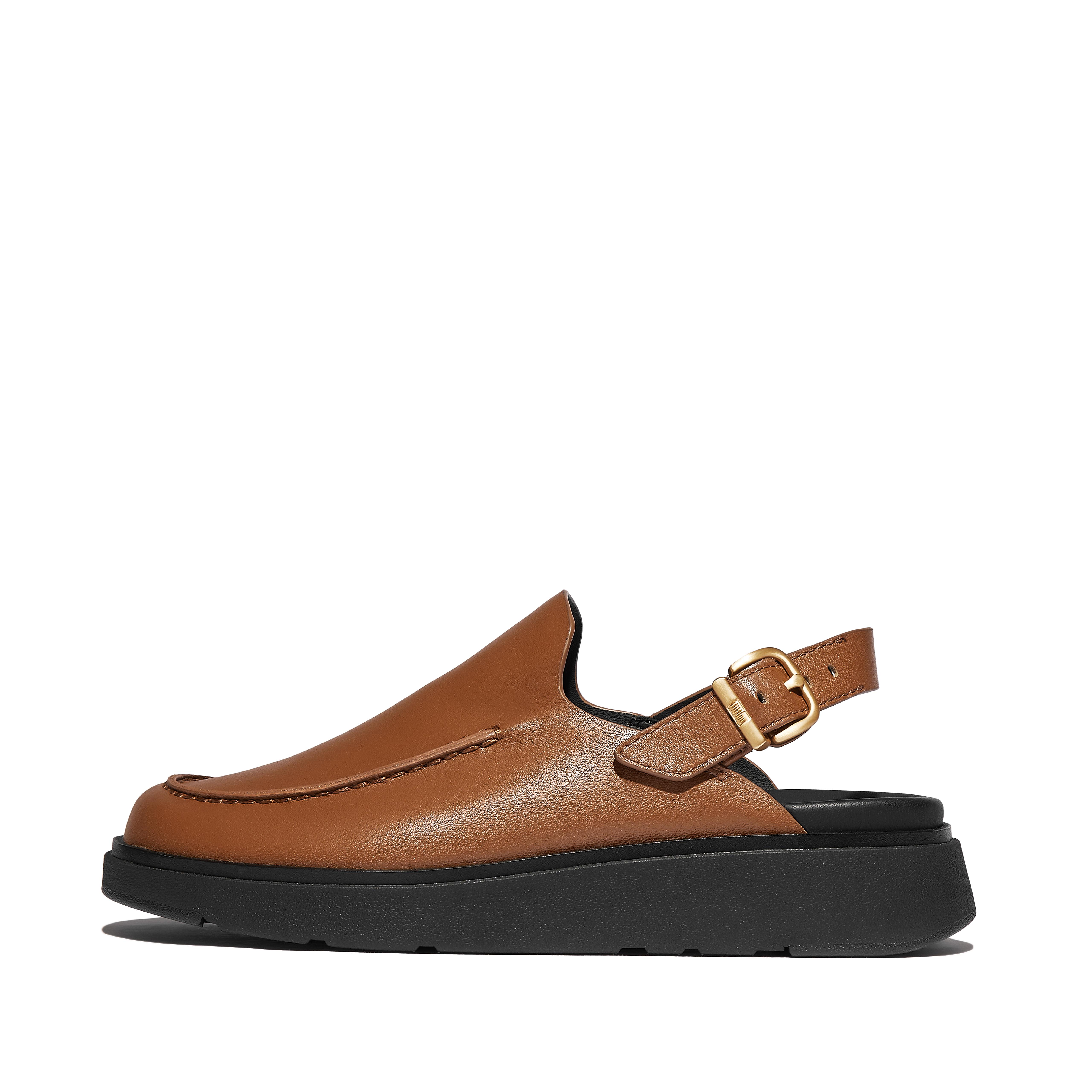 FitFlop GEN-FF Leather Back-Strap Moc Mules - Deep tan