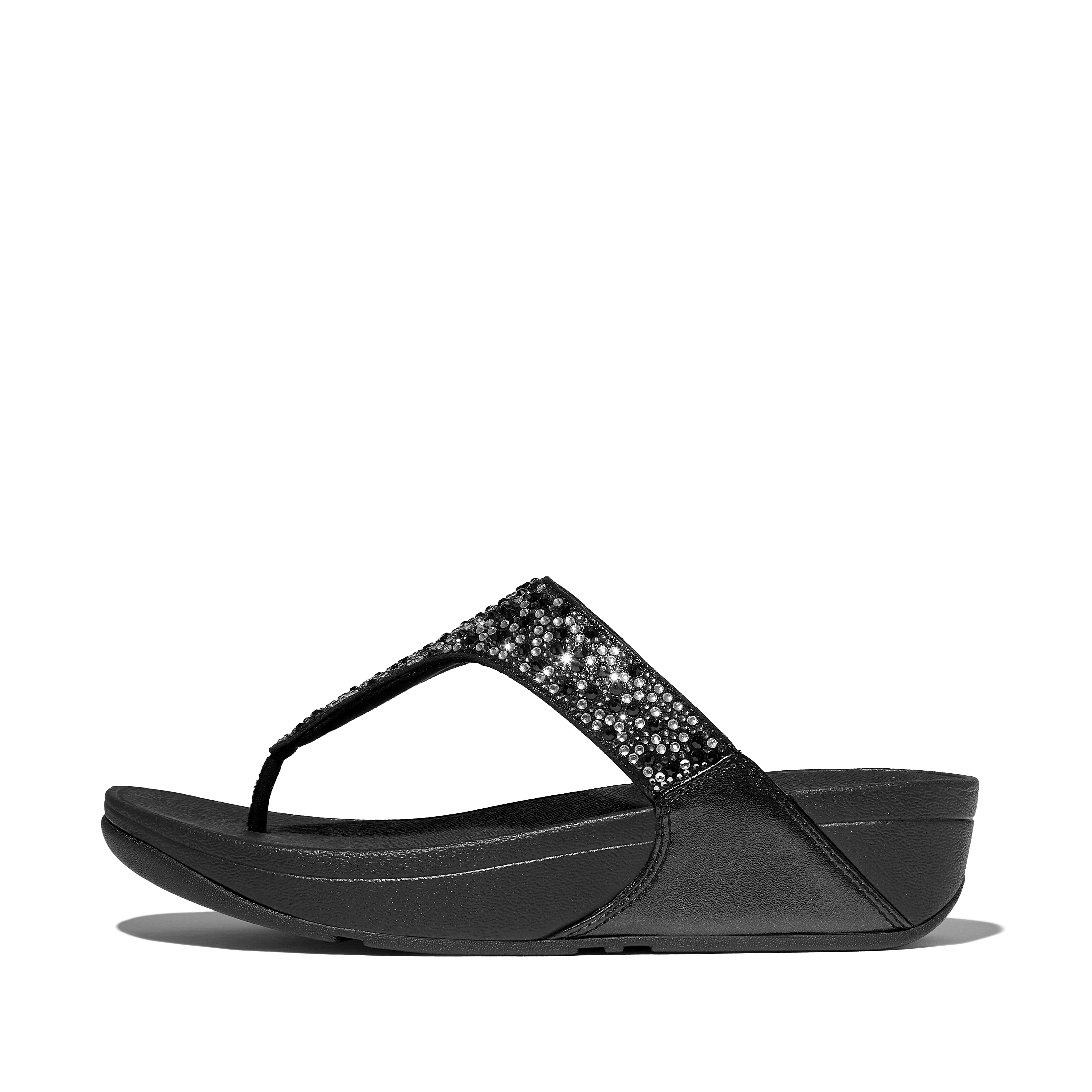 FitFlop LULU Crystal-Mix Toe-Post Sandals - All Black