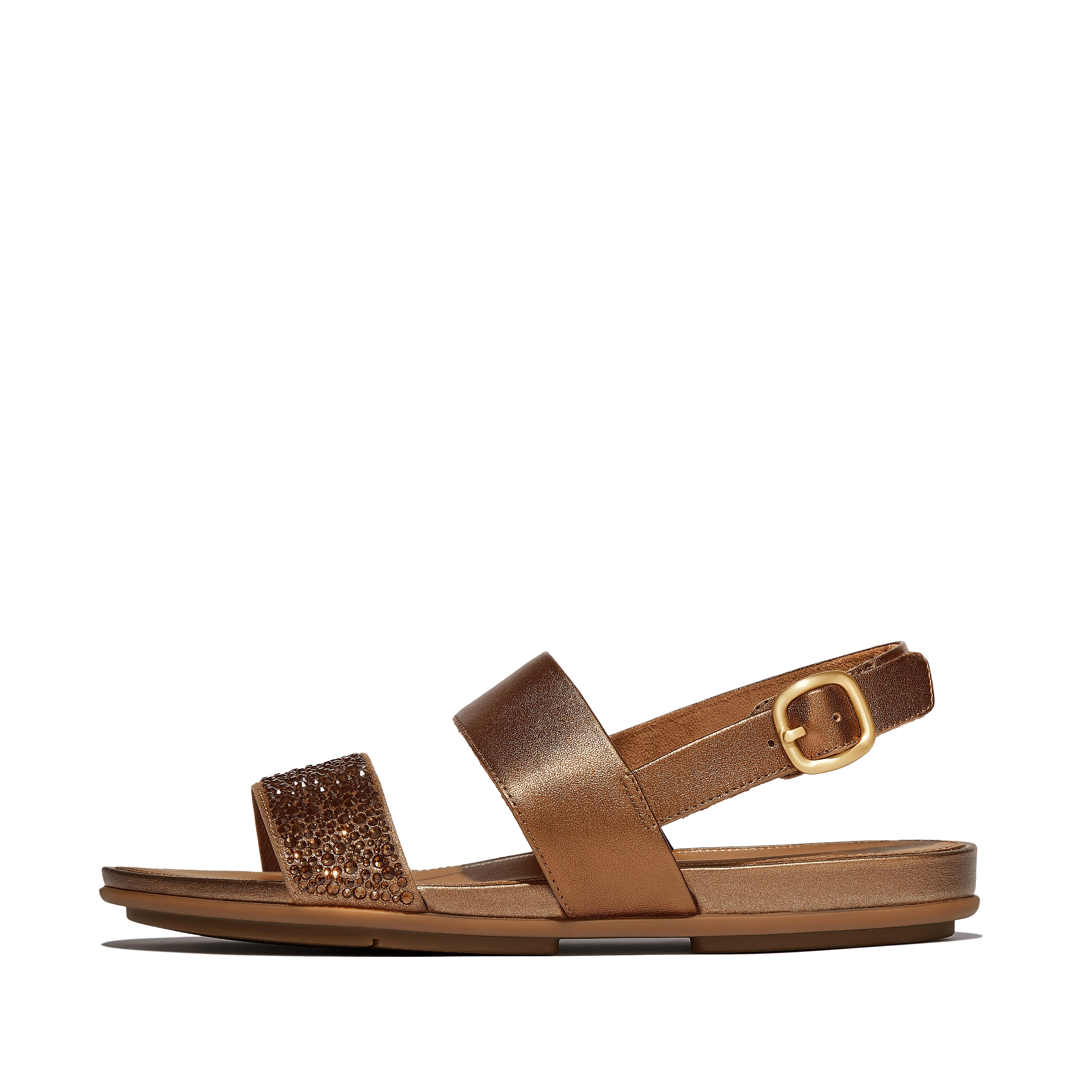 FitFlop GRACIE Crystal-Mix Leather Back-Strap Sandals - Bronze