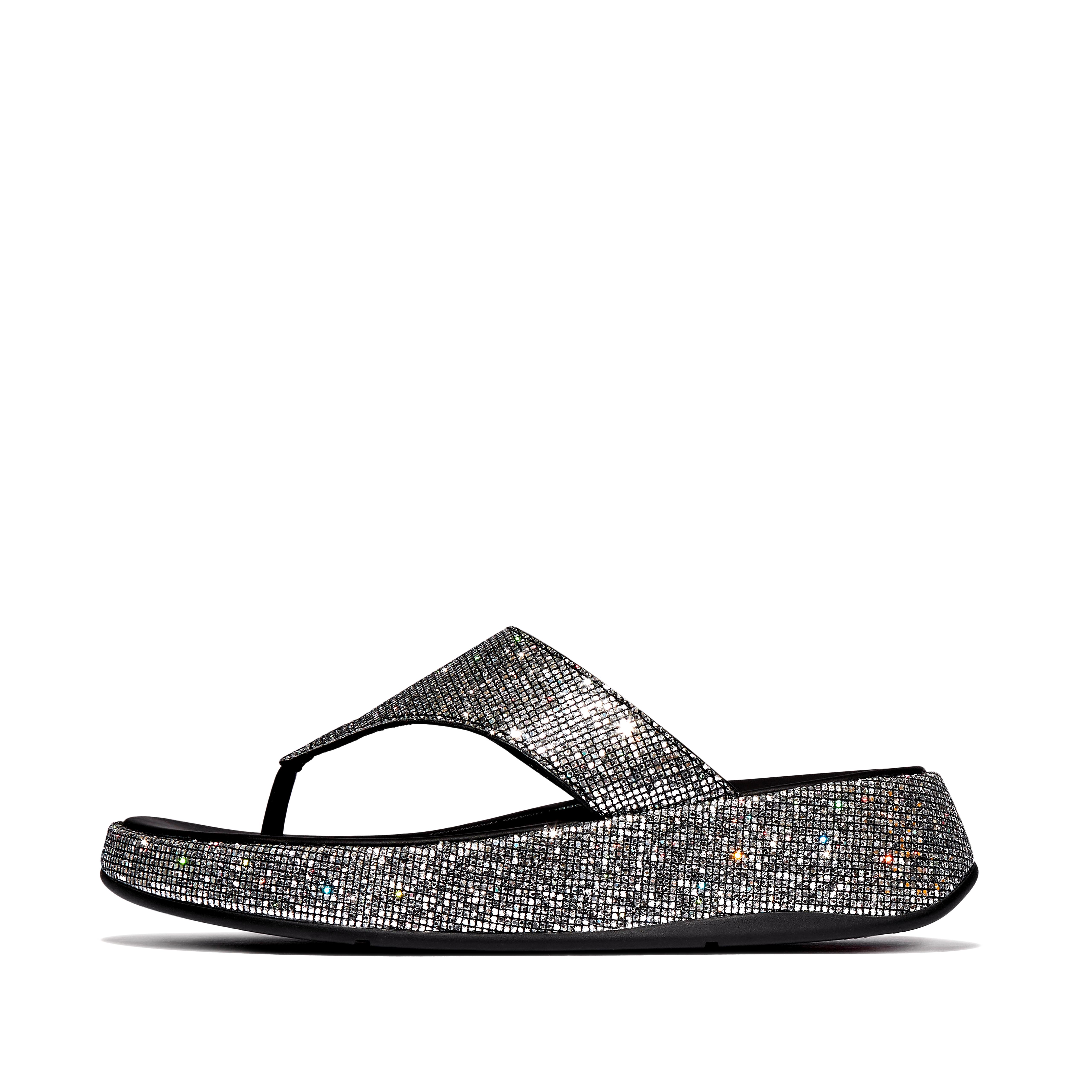 FitFlop F-MODE Glitterball Flatform Toe-Post Sandals - Silver