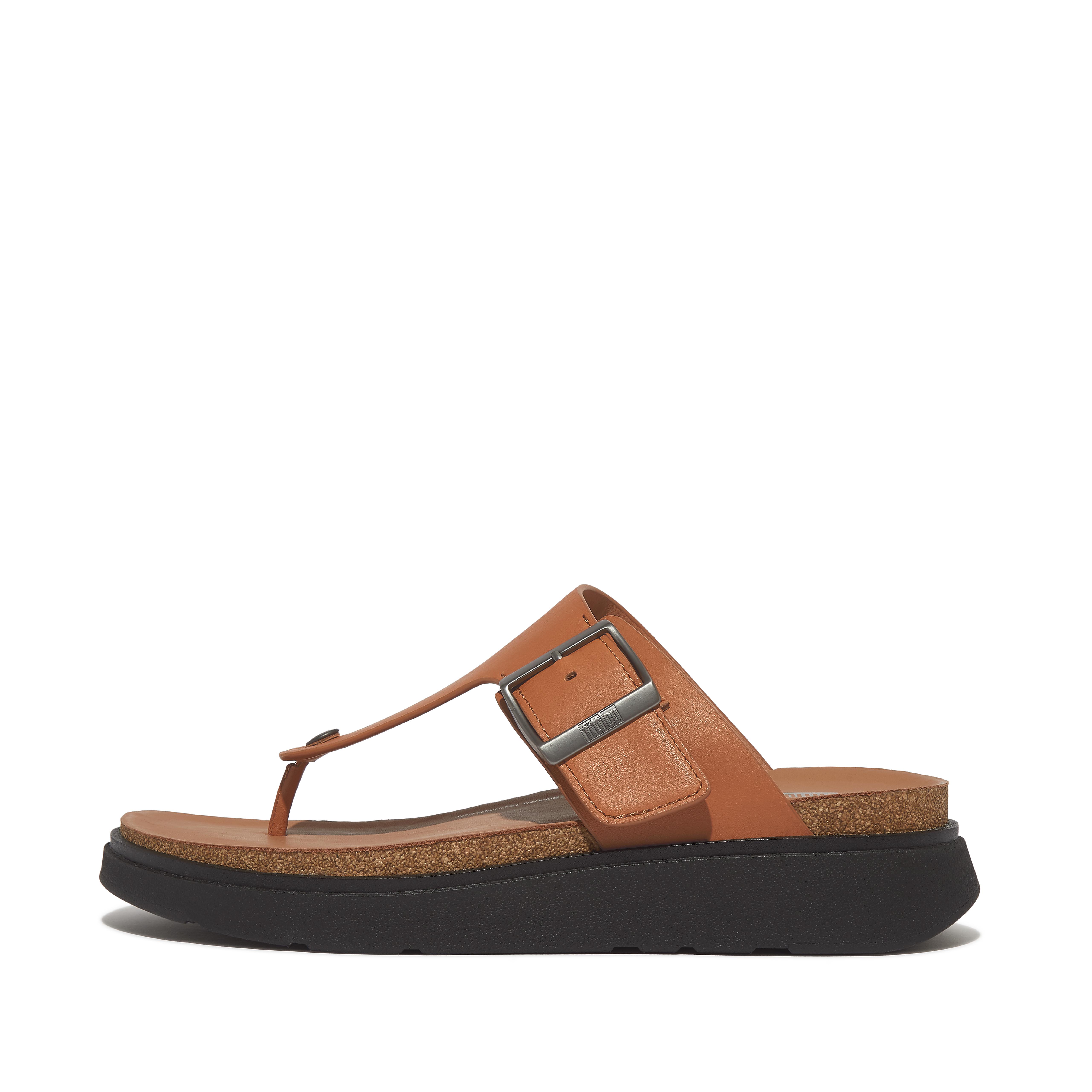 FitFlop GEN-FF Mens Buckle Leather Toe-Post Sandals - Light Tan