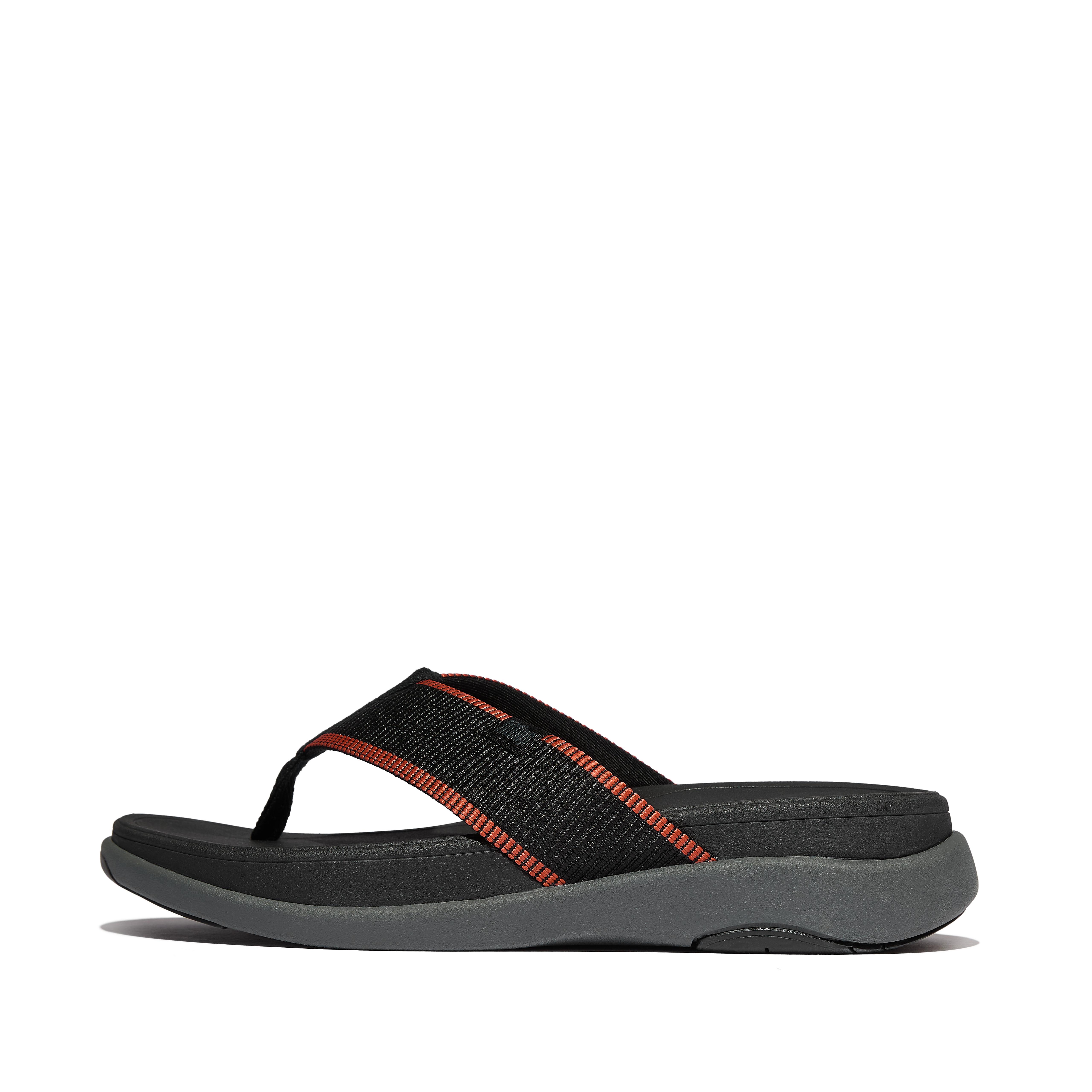 FitFlop F-MODE GO Mens Water-Resistant Webbing Toe-Post Sandals - Black Tan