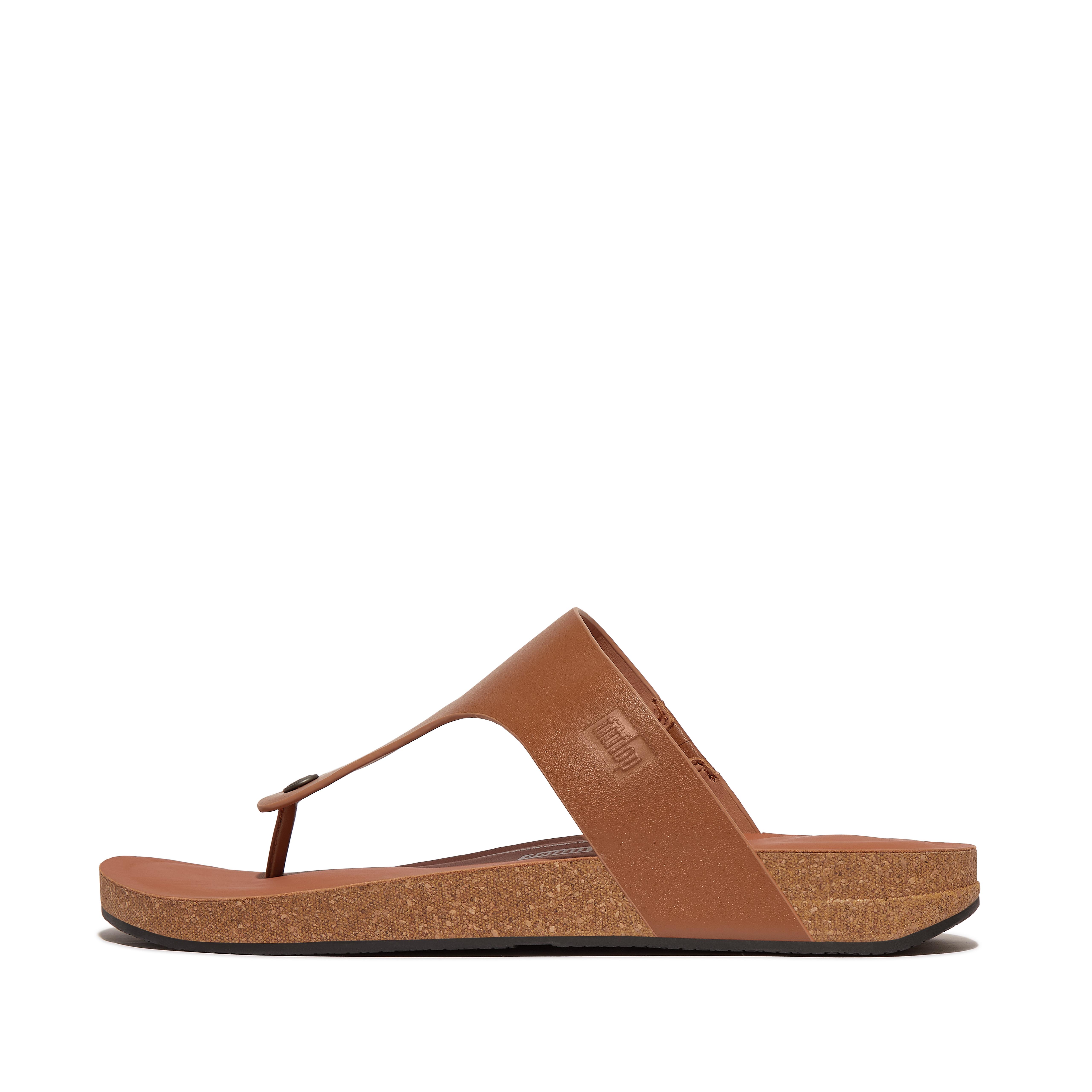 FitFlop IQUSHION Mens Leather Toe-Post Sandals - Light Tan