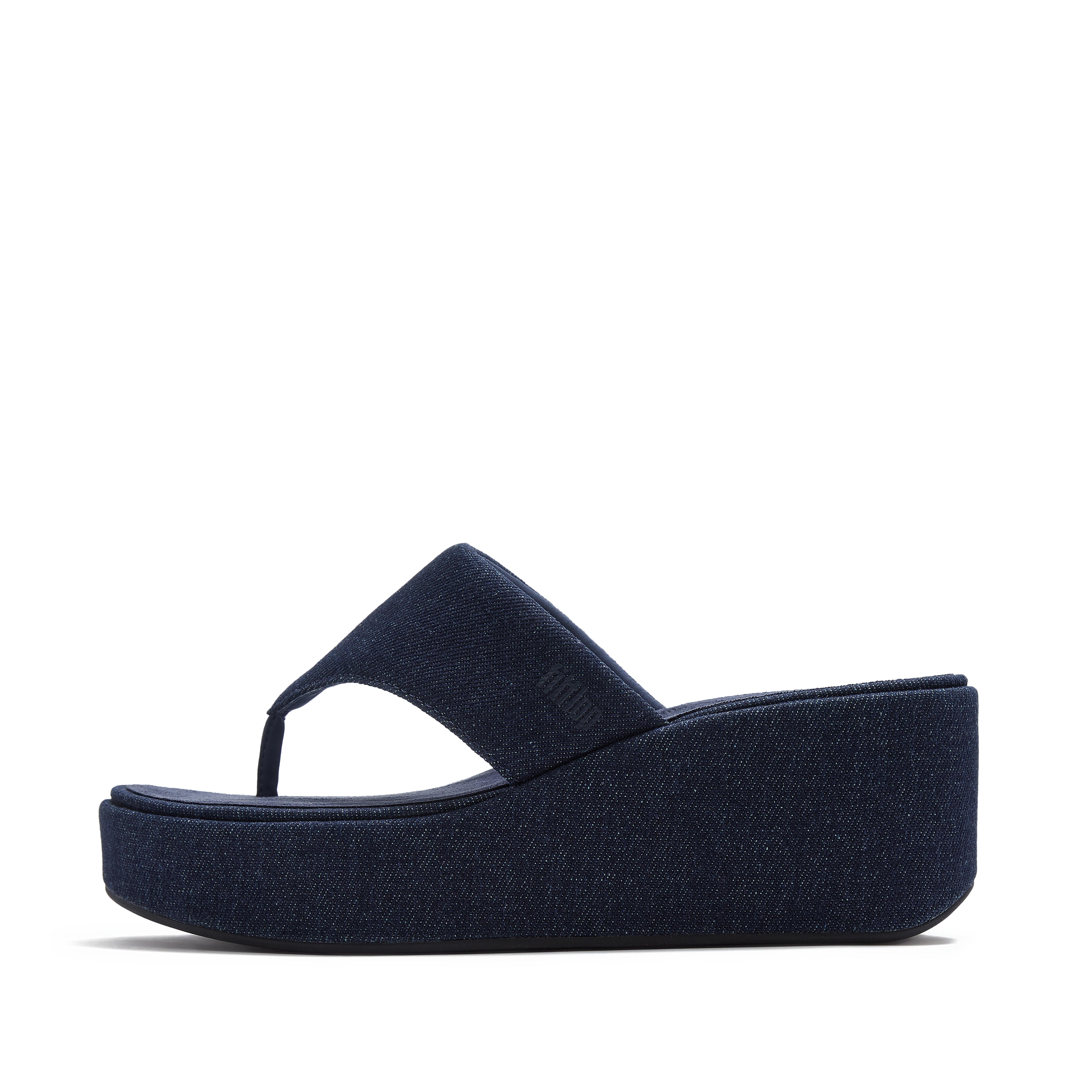 FitFlop PLATFFORMS Denim Wedge Toe-Post Sandals - Denim