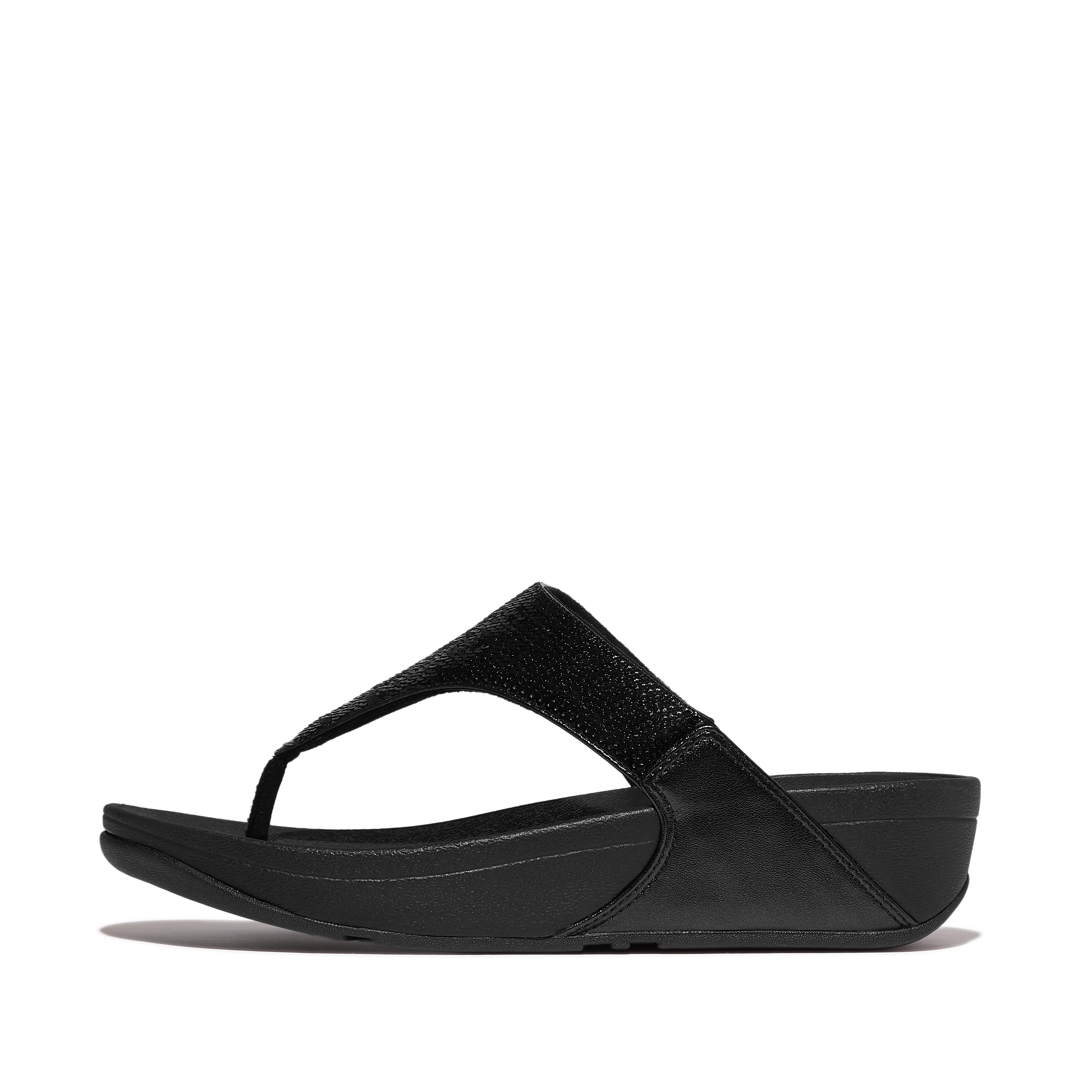 FitFlop LULU Sequin Toe-Post Sandals - All Black