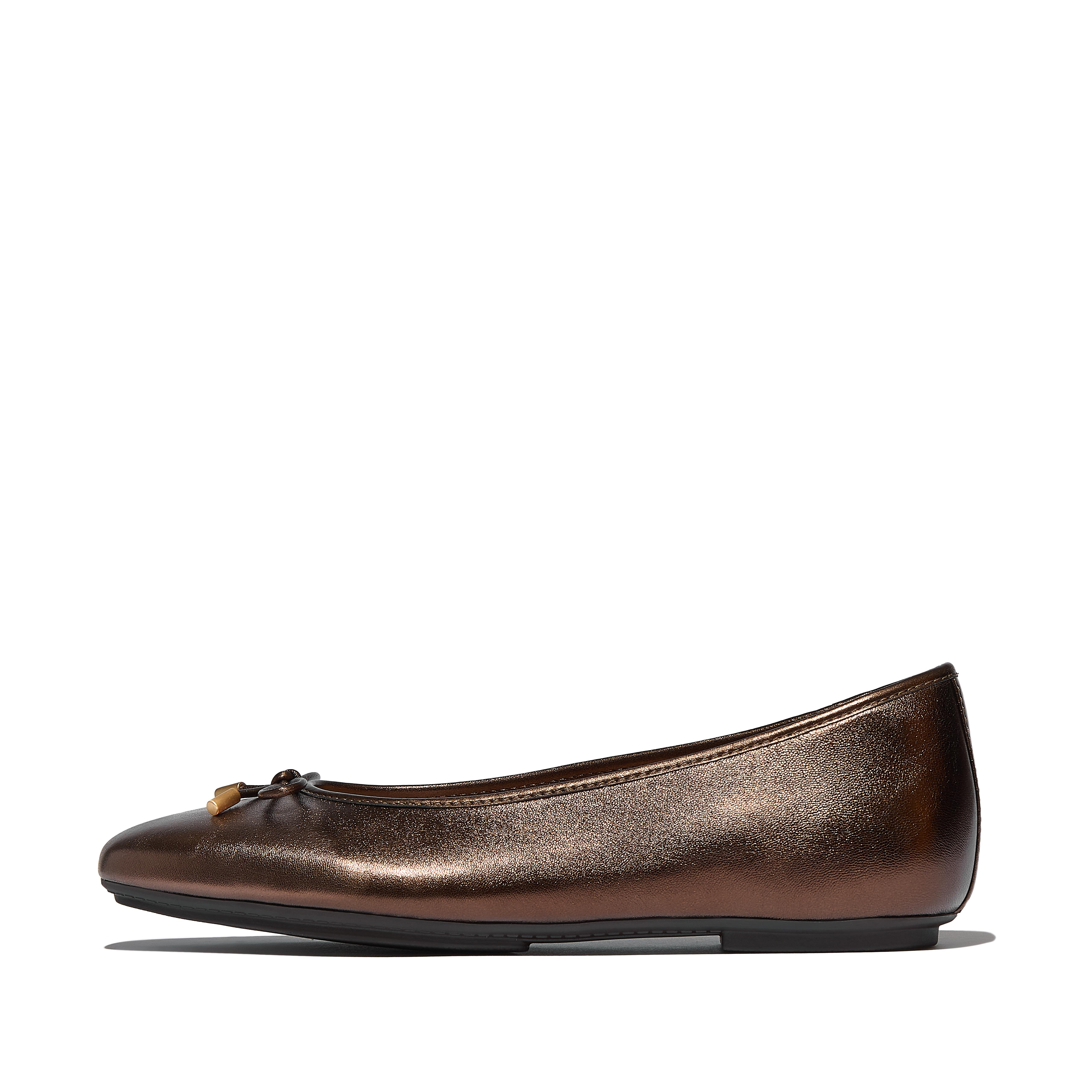 FitFlop DELICATO Bow Soft Metallic-Leather Ballerinas - Summer Bronze