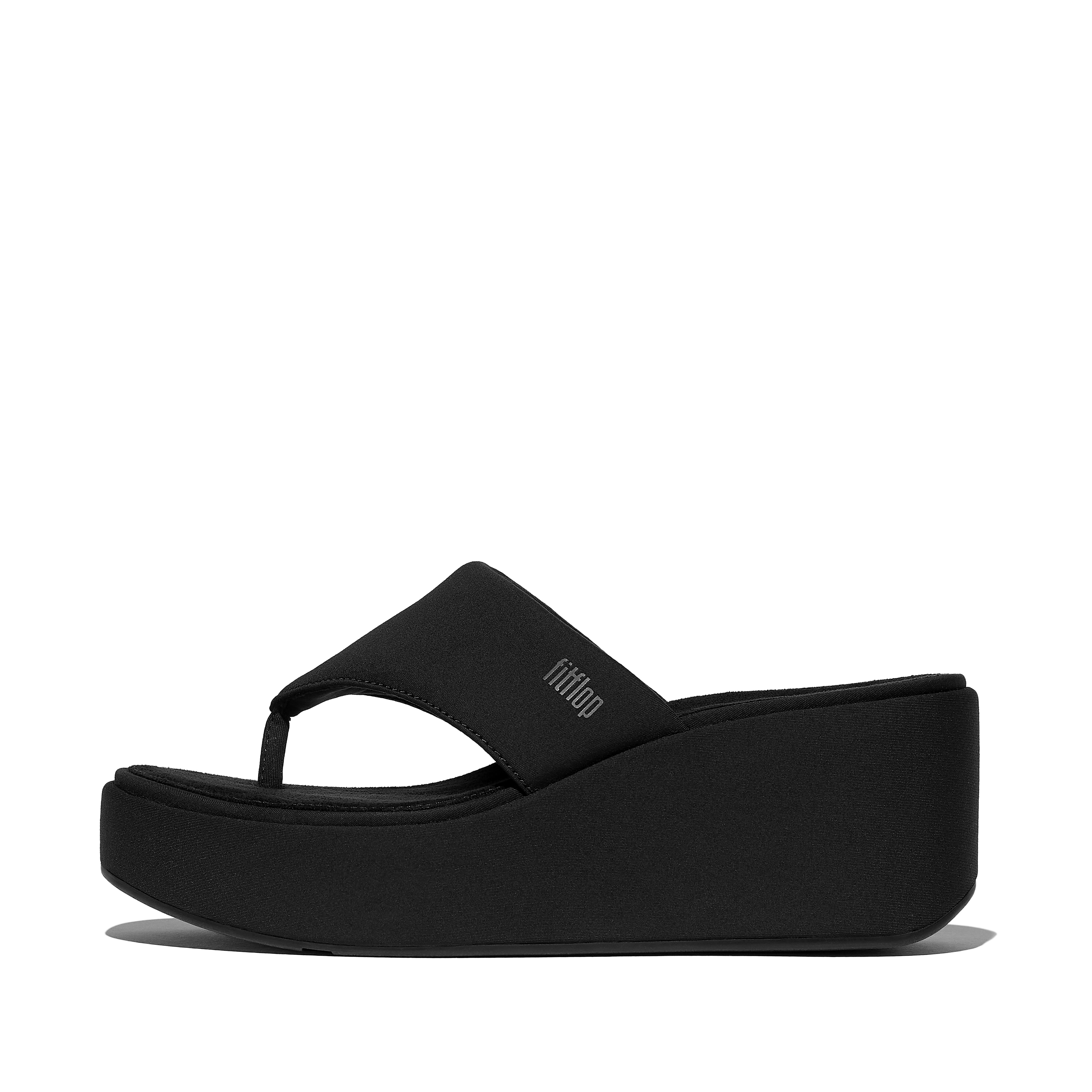 FitFlop PLATFFORMS Wedge Toe-Post Sandals - All Black