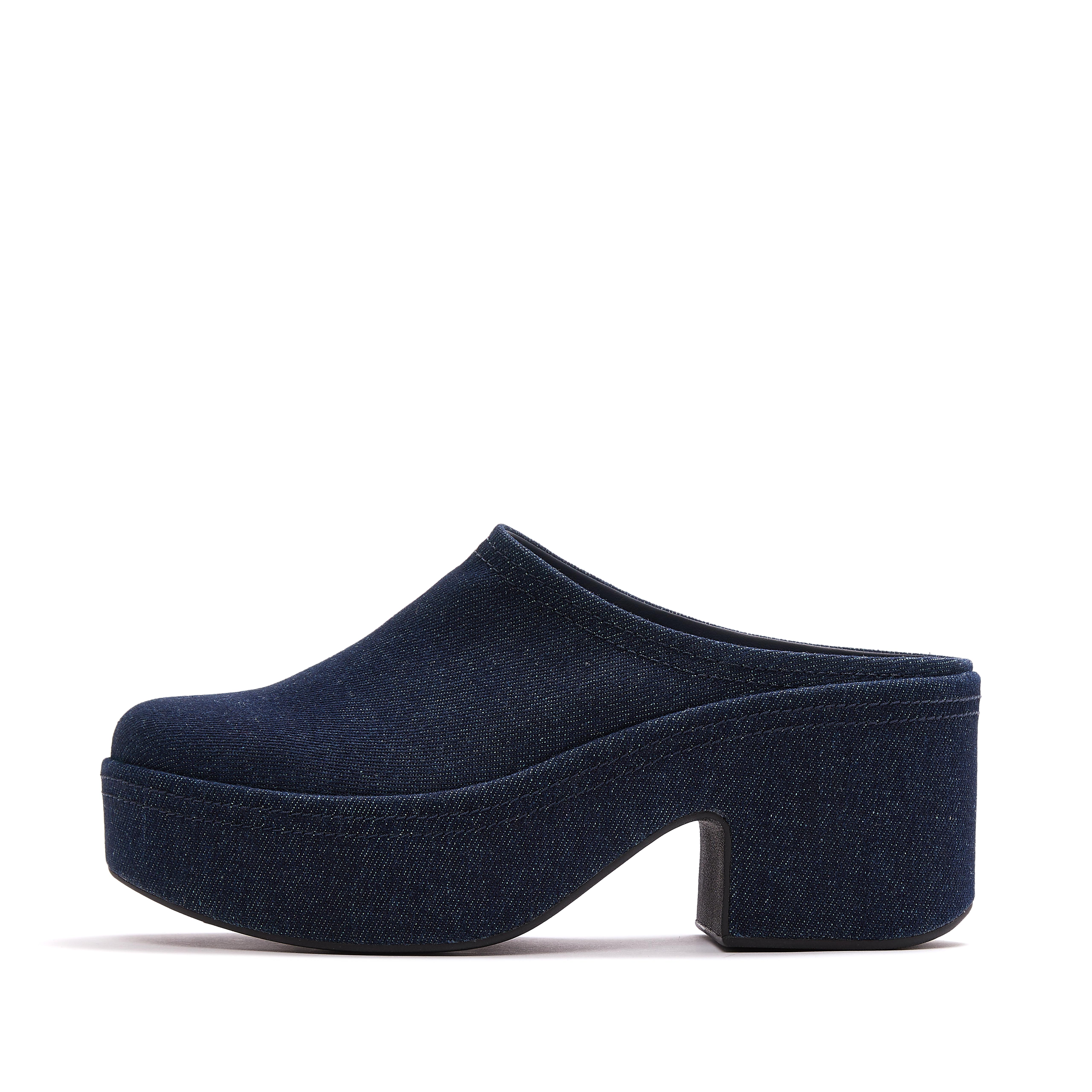 FitFlop PLATFFORMS Denim Heeled Mules - Denim