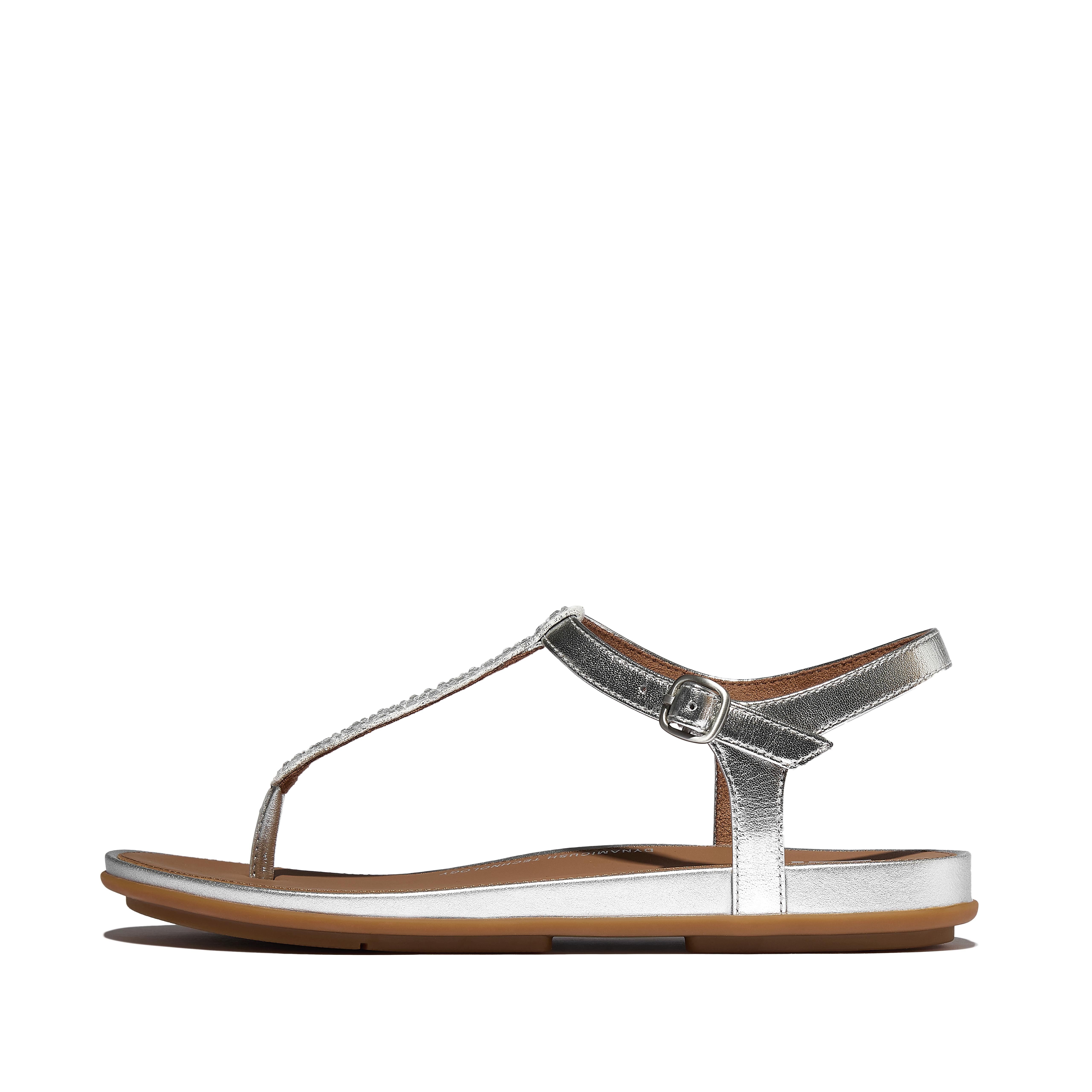 FitFlop GRACIE Crystal-Mix Leather T-Bar Sandals - Silver