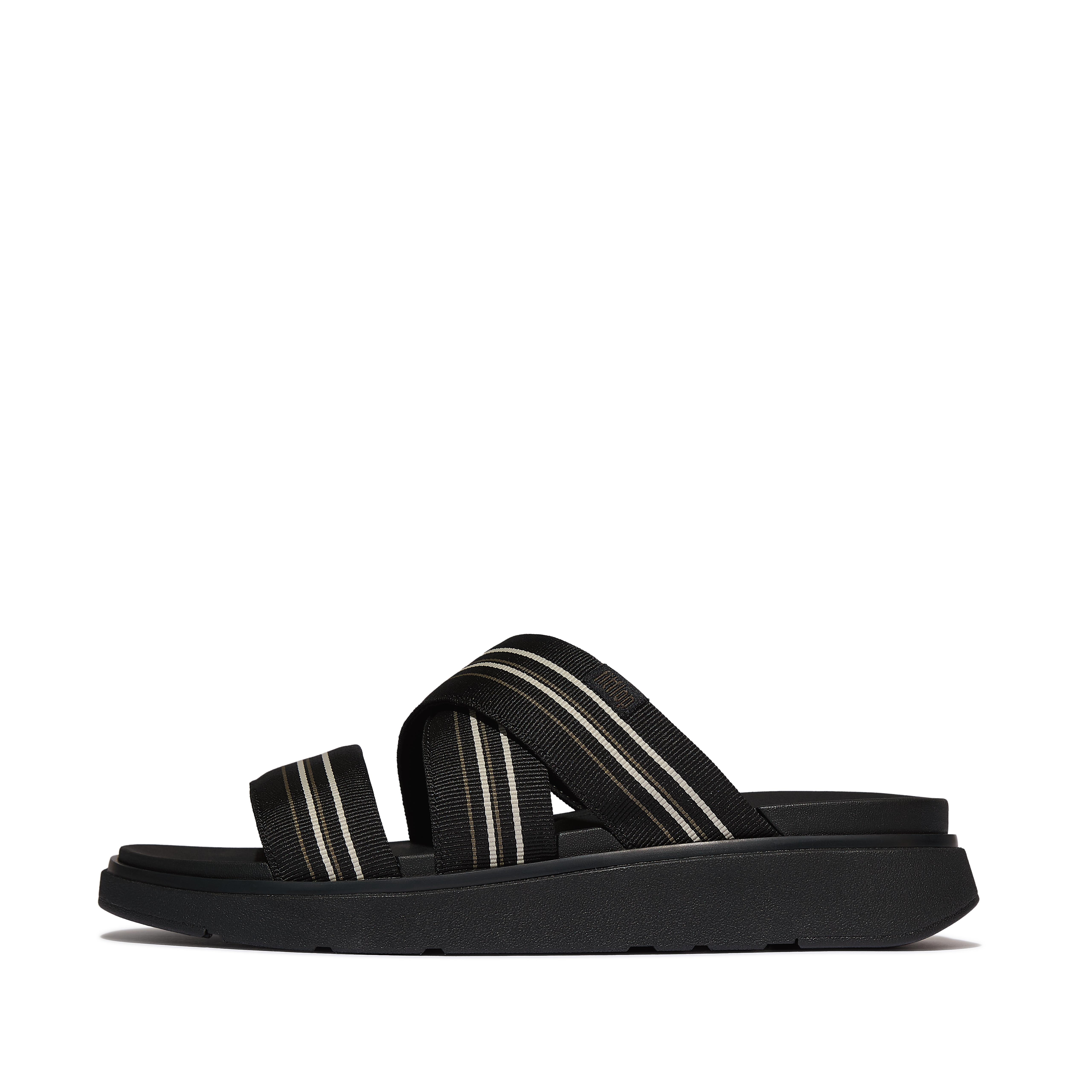 FitFlop GEN-FF Mens Stripy-Webbing Strappy Slides - Black Mix