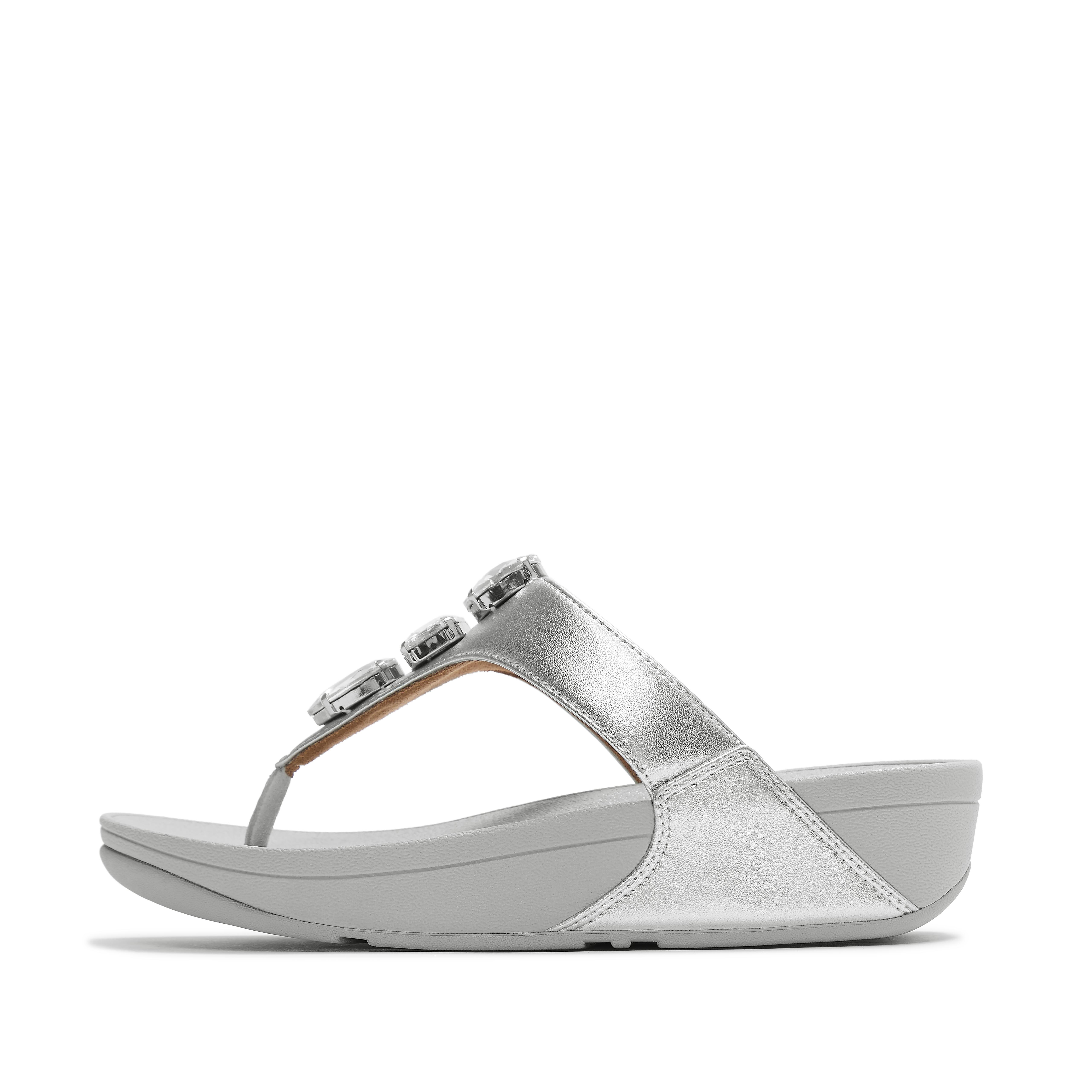 FitFlop LULU Ultra-Jewel Metallic Toe-Post Sandals - Silver