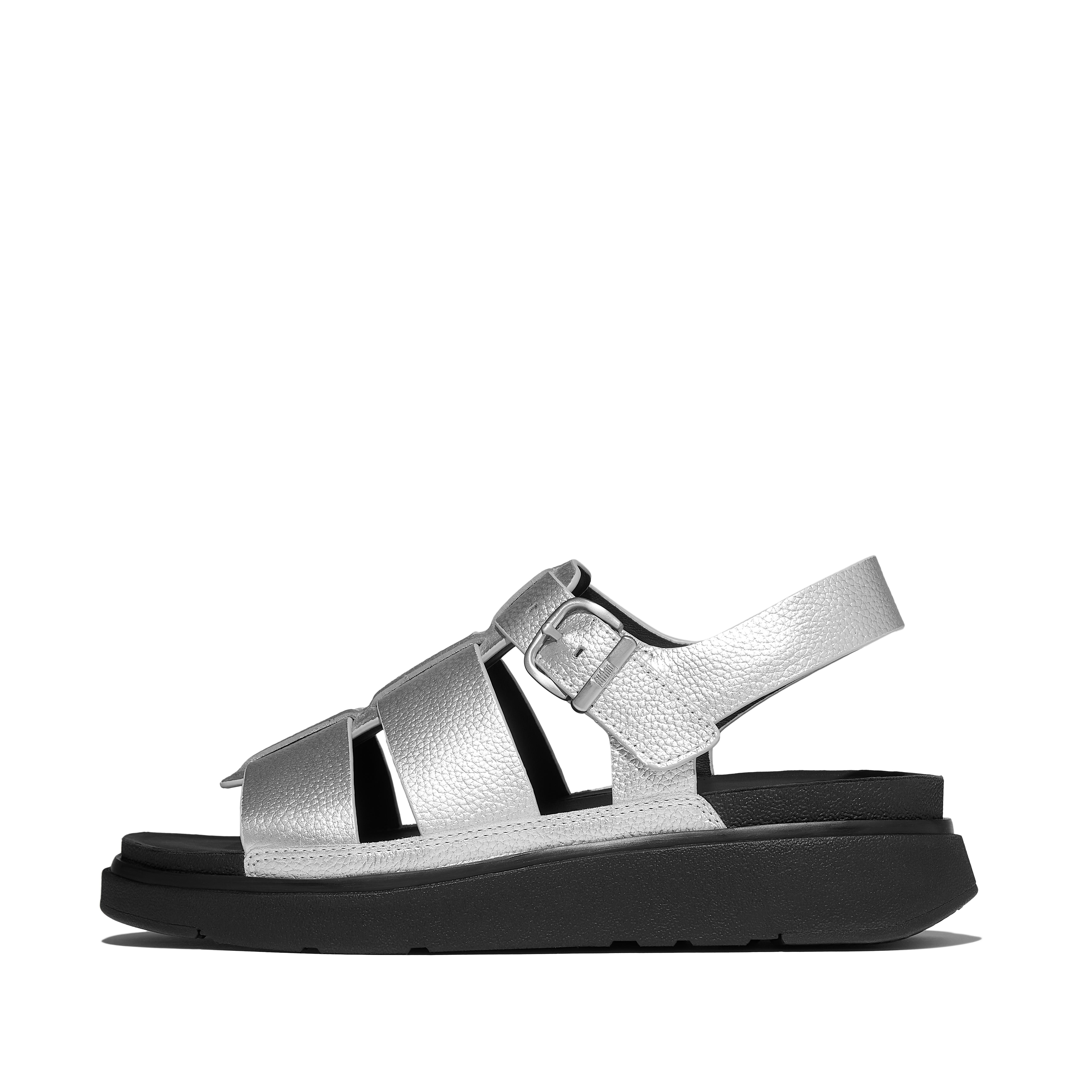 FitFlop GEN-FF Metallic Tumbled-Leather Fisherman Sandals - Silver
