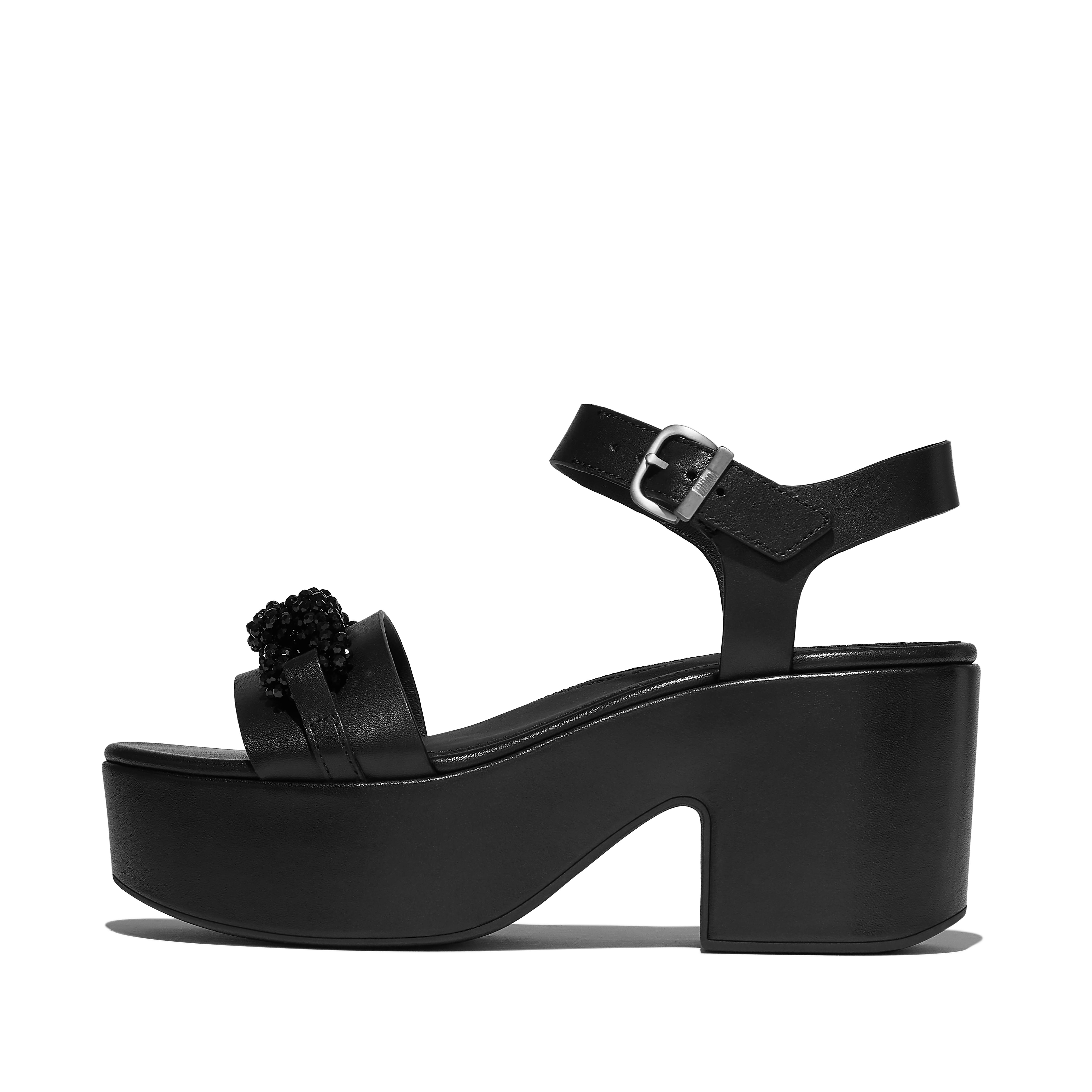 FitFlop PLATFFORMS Leather Ankle-Strap Sandals - Black