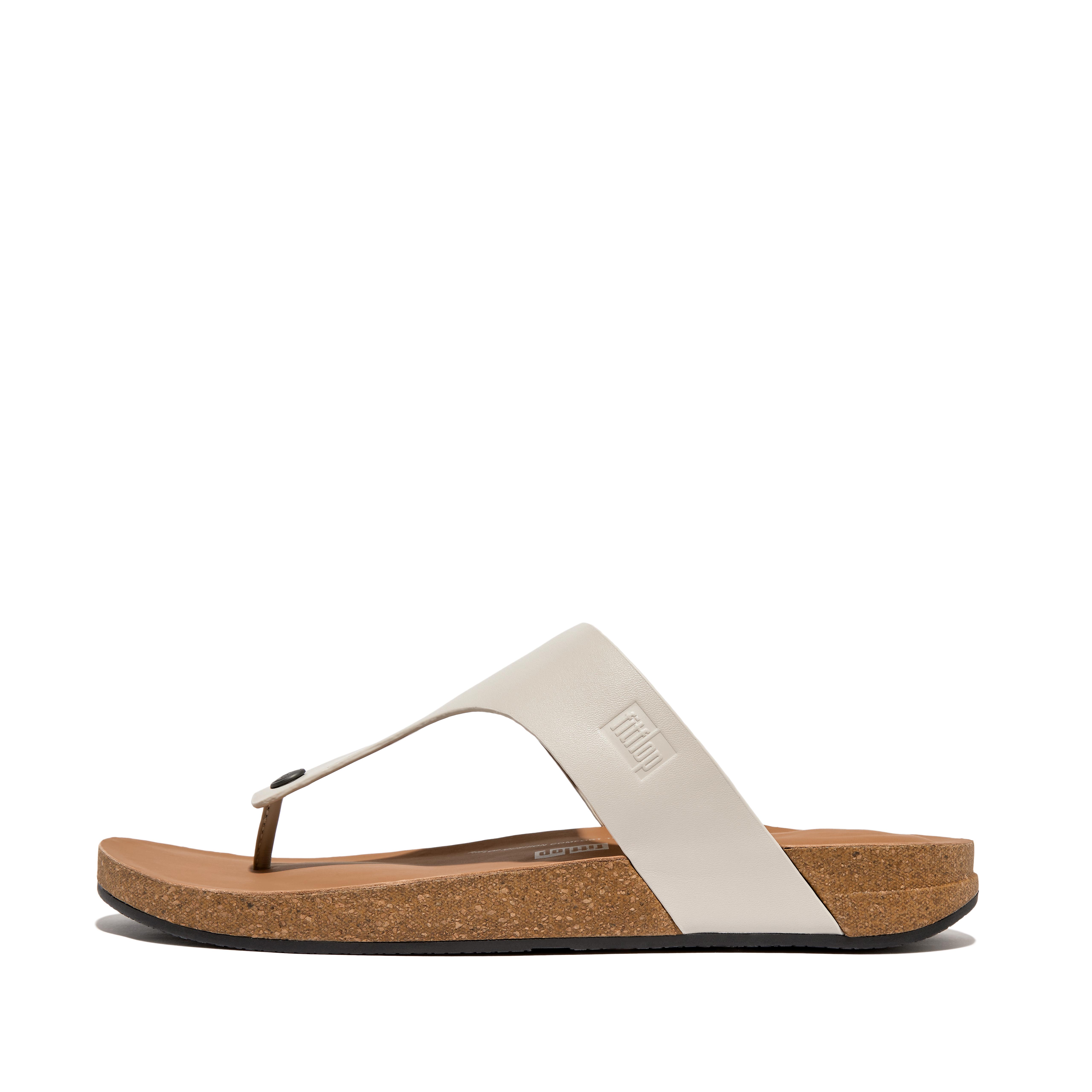 FitFlop IQUSHION Mens Leather Toe-Post Sandals - Clay Grey