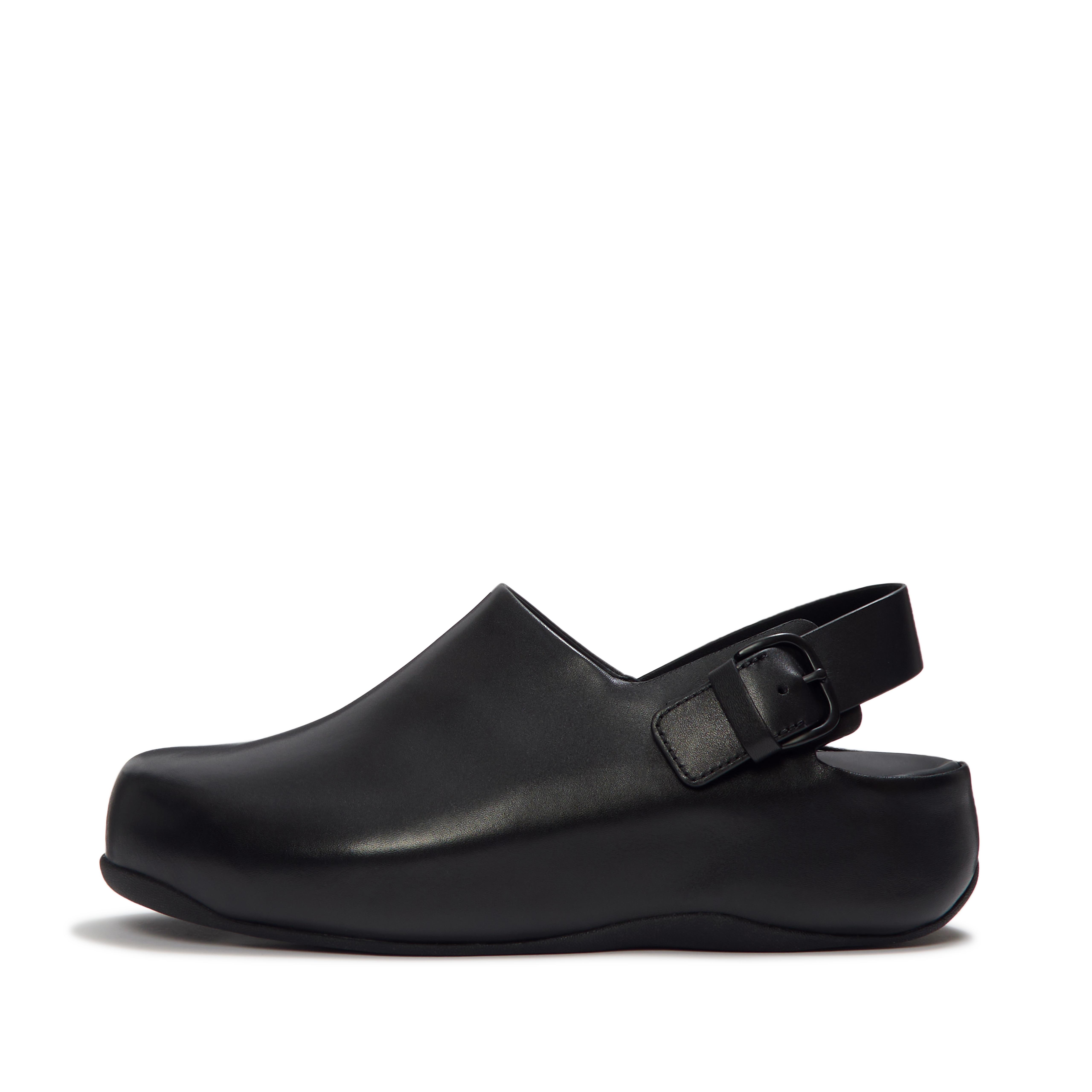 FitFlop SHUV Leather Back-Strap Mules - All Black