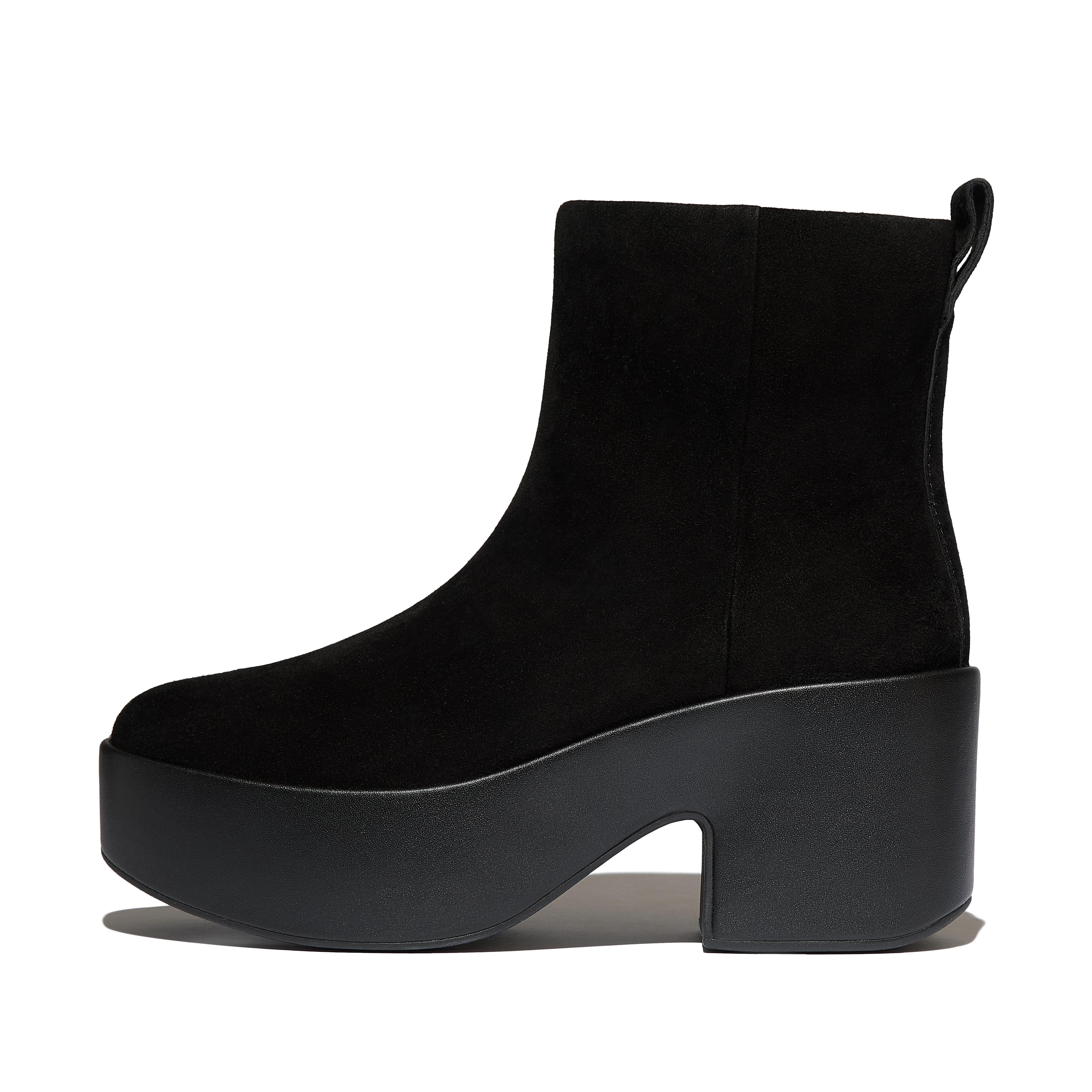 FitFlop PLATFFORMS Suede Heeled Ankle Boots - All Black