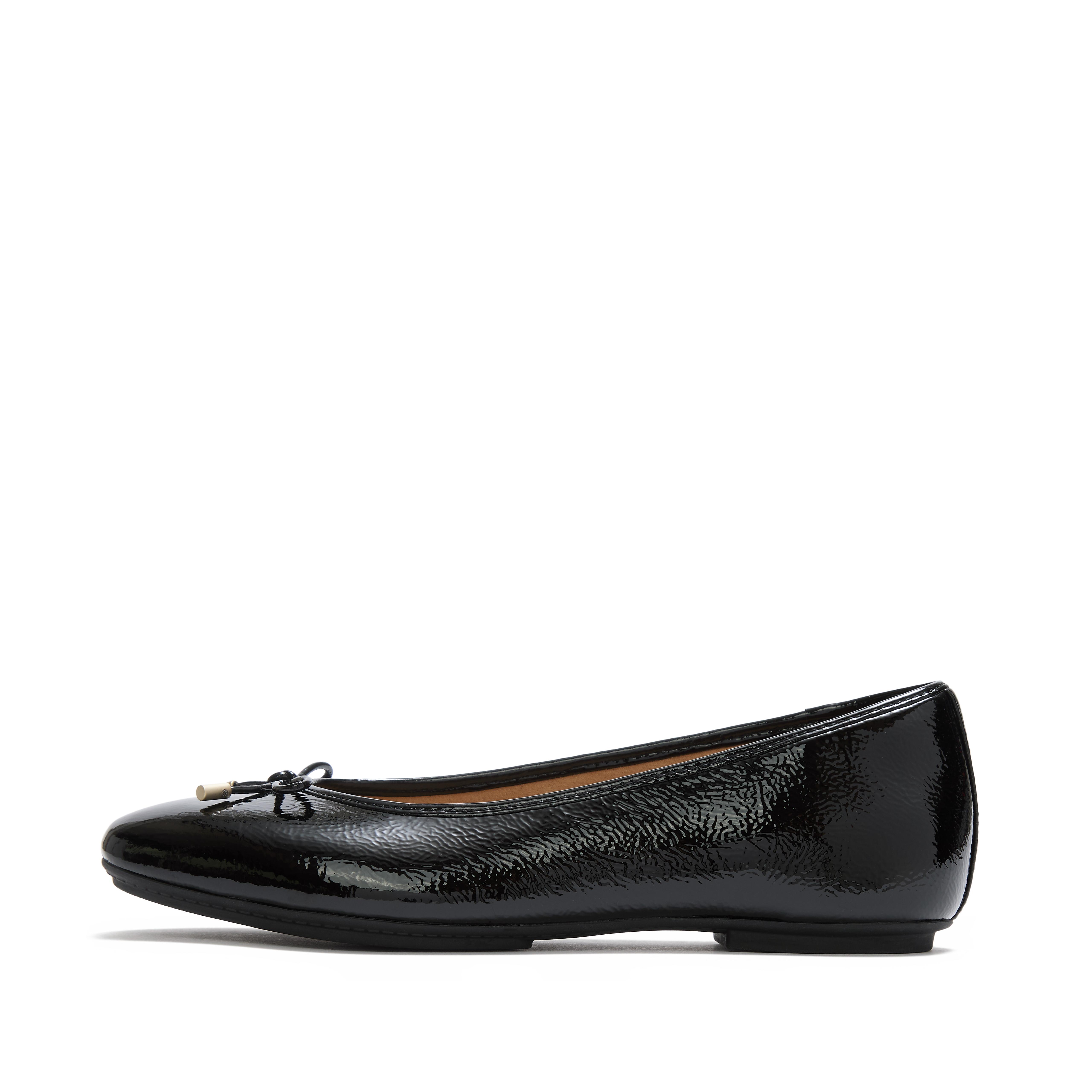 FitFlop DELICATO Bow Textured Patent-Leather Ballerinas - Black