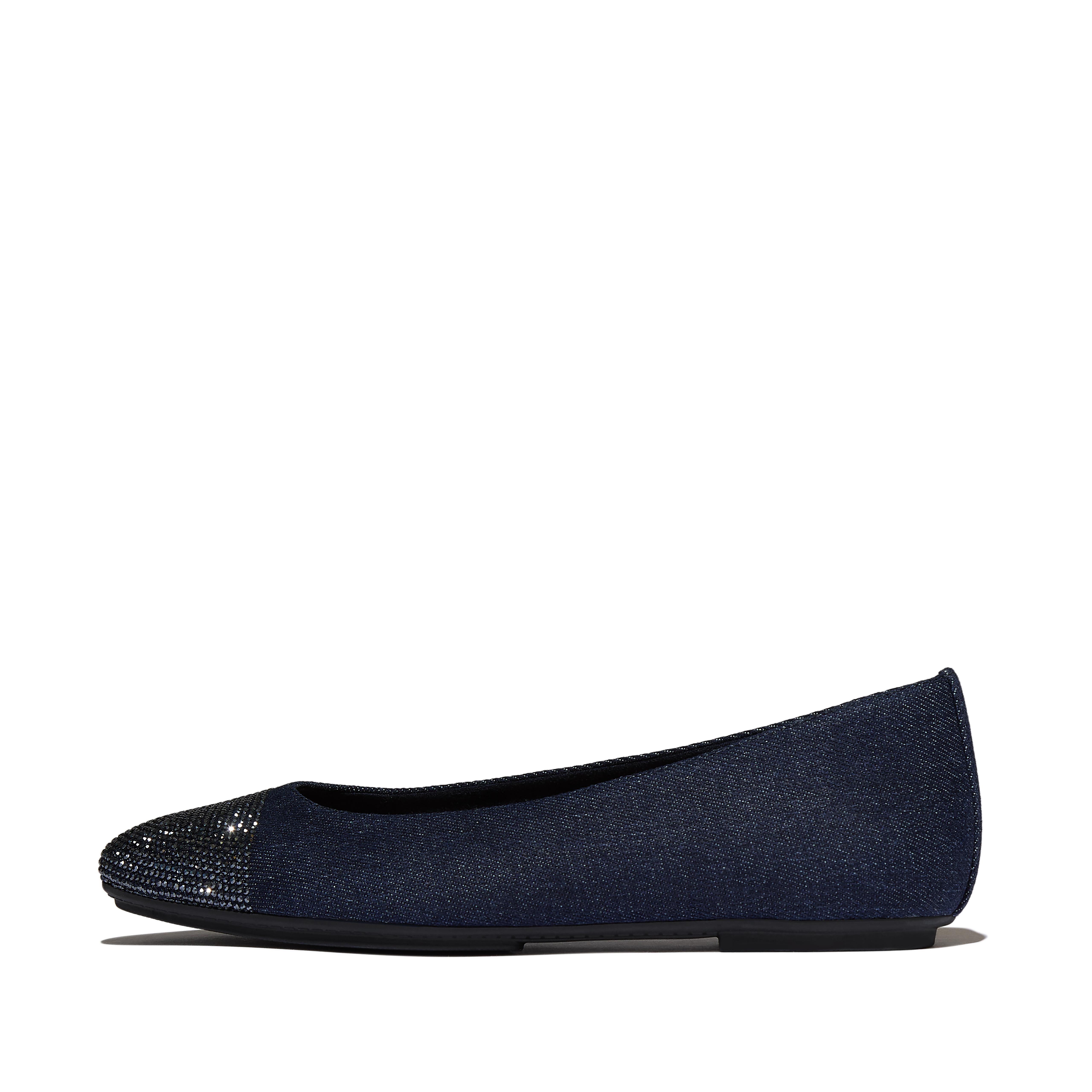 FitFlop DELICATO Crystal Cap-Toe Denim Ballerinas - Denim