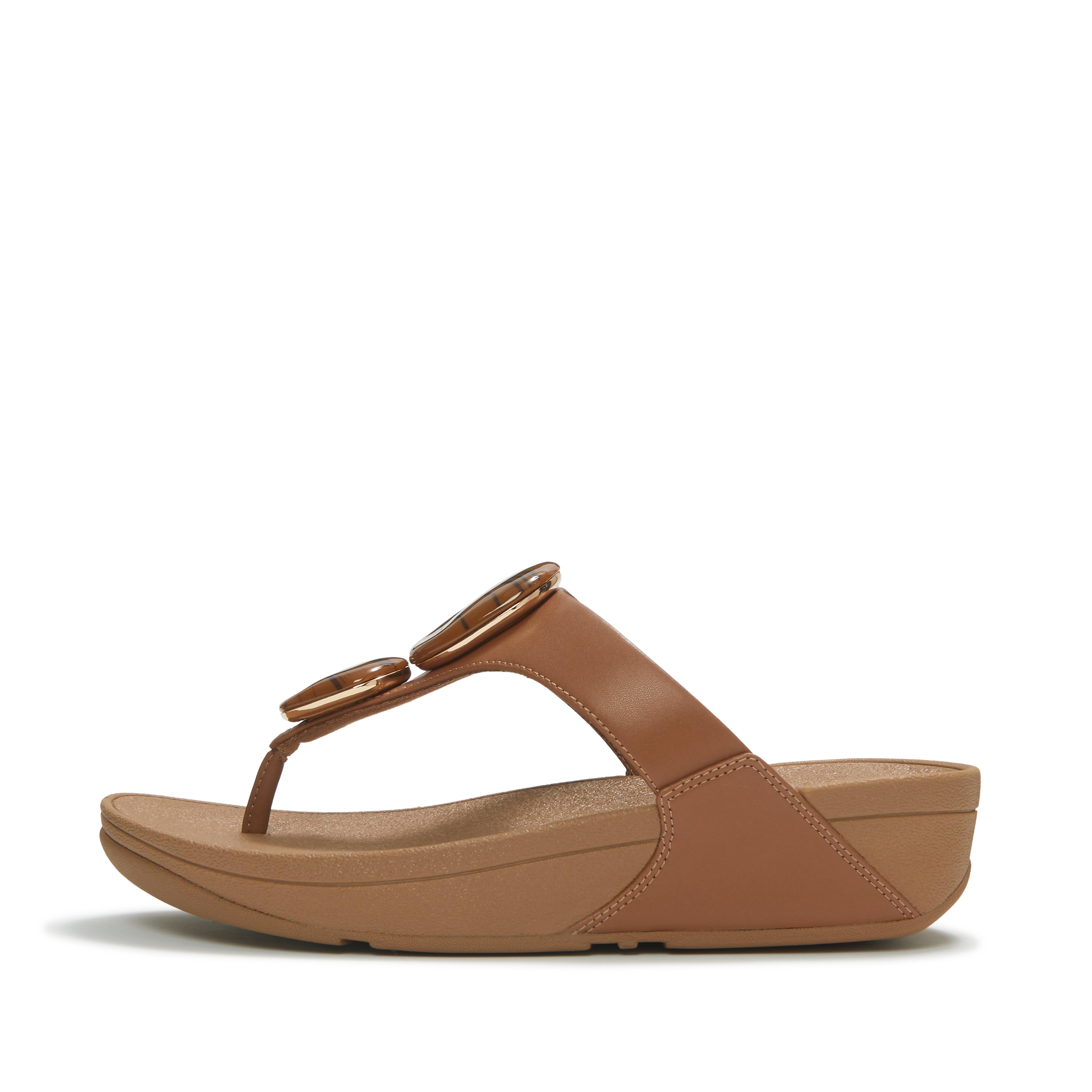FitFlop LULU Marbled-Stone Toe-Post Sandals - Deep tan
