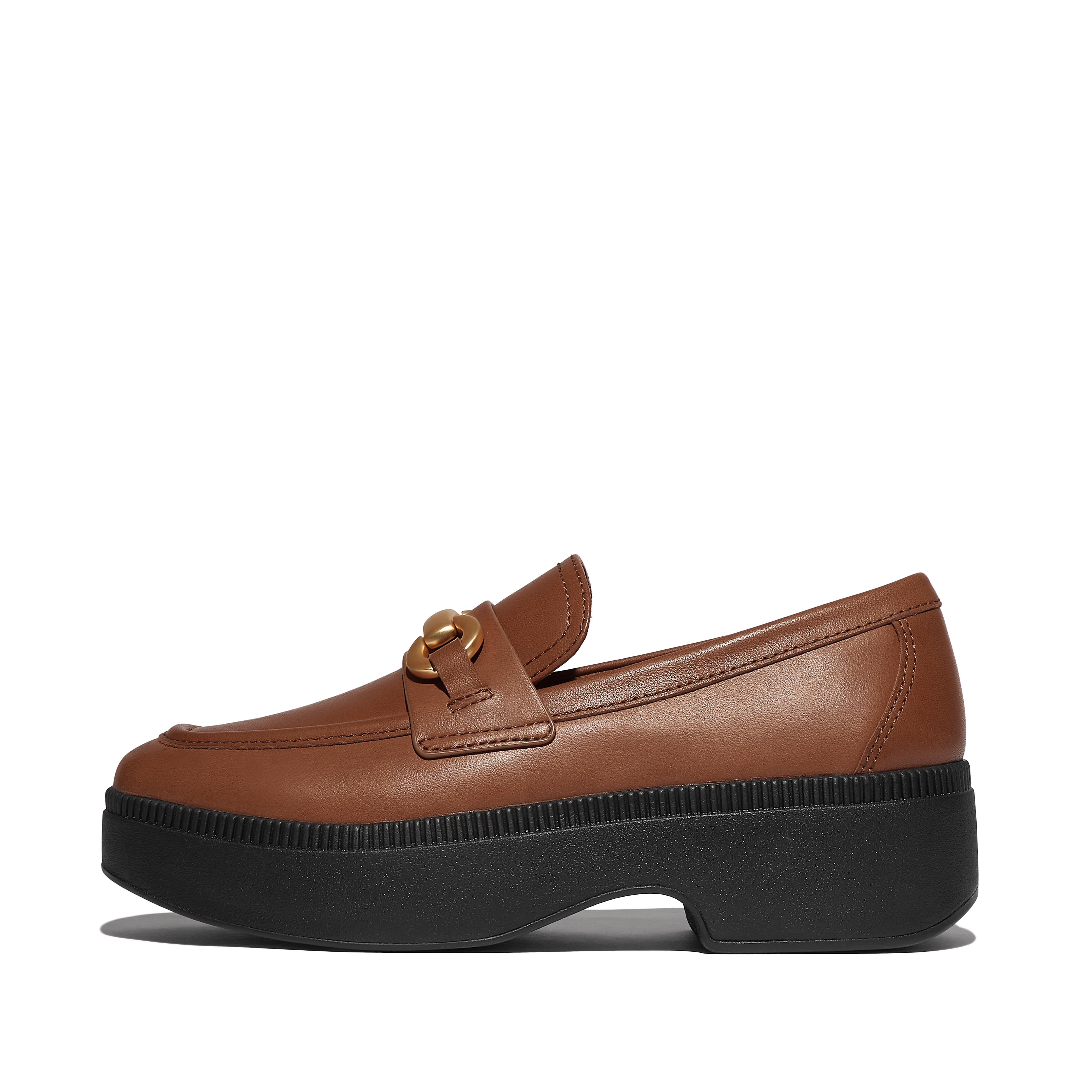 FitFlop F-LUMA Chunky-Snaffle Leather Demi-Wedge Loafers - Deep tan