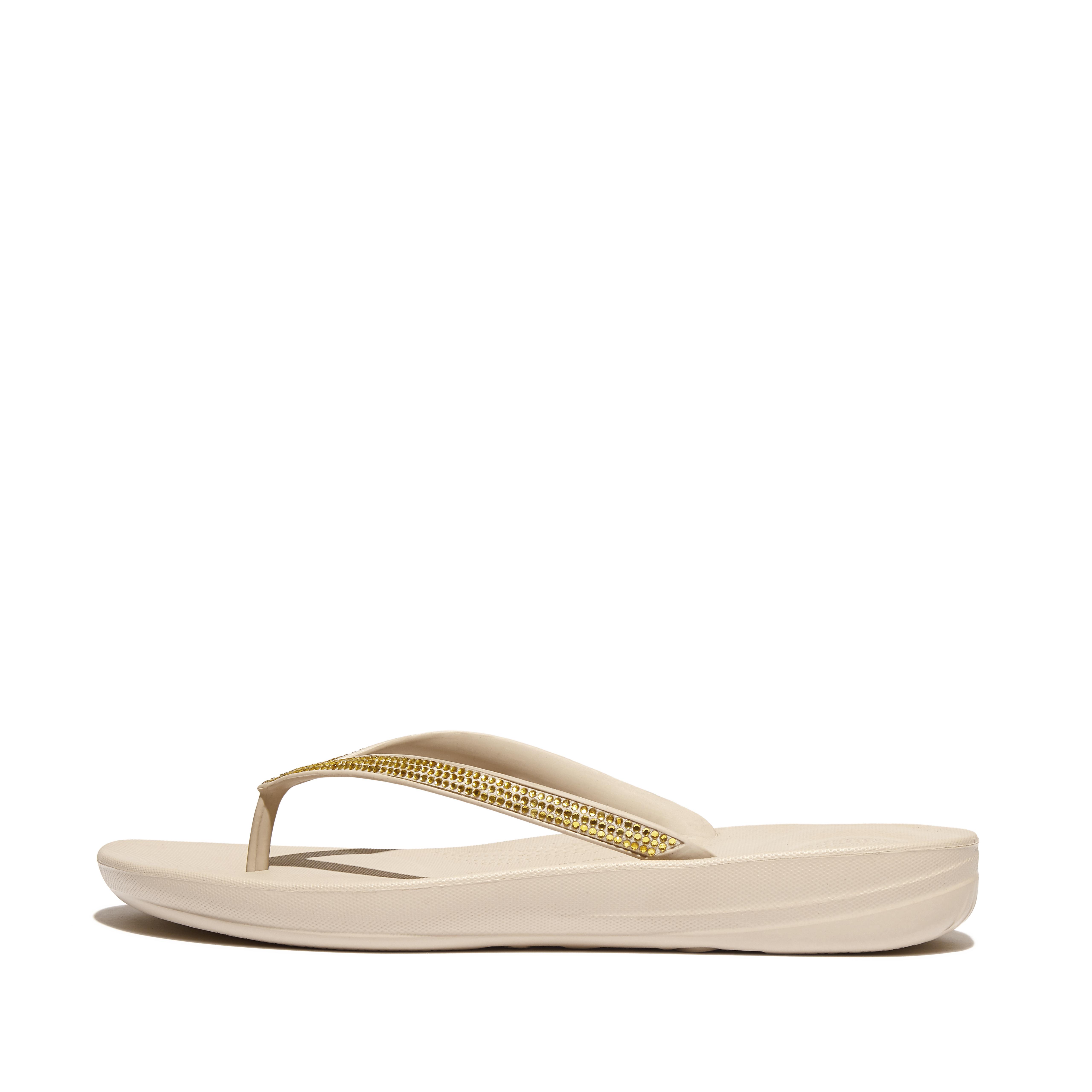 FitFlop IQUSHION Sparkle Flip-Flops - Stone Beige