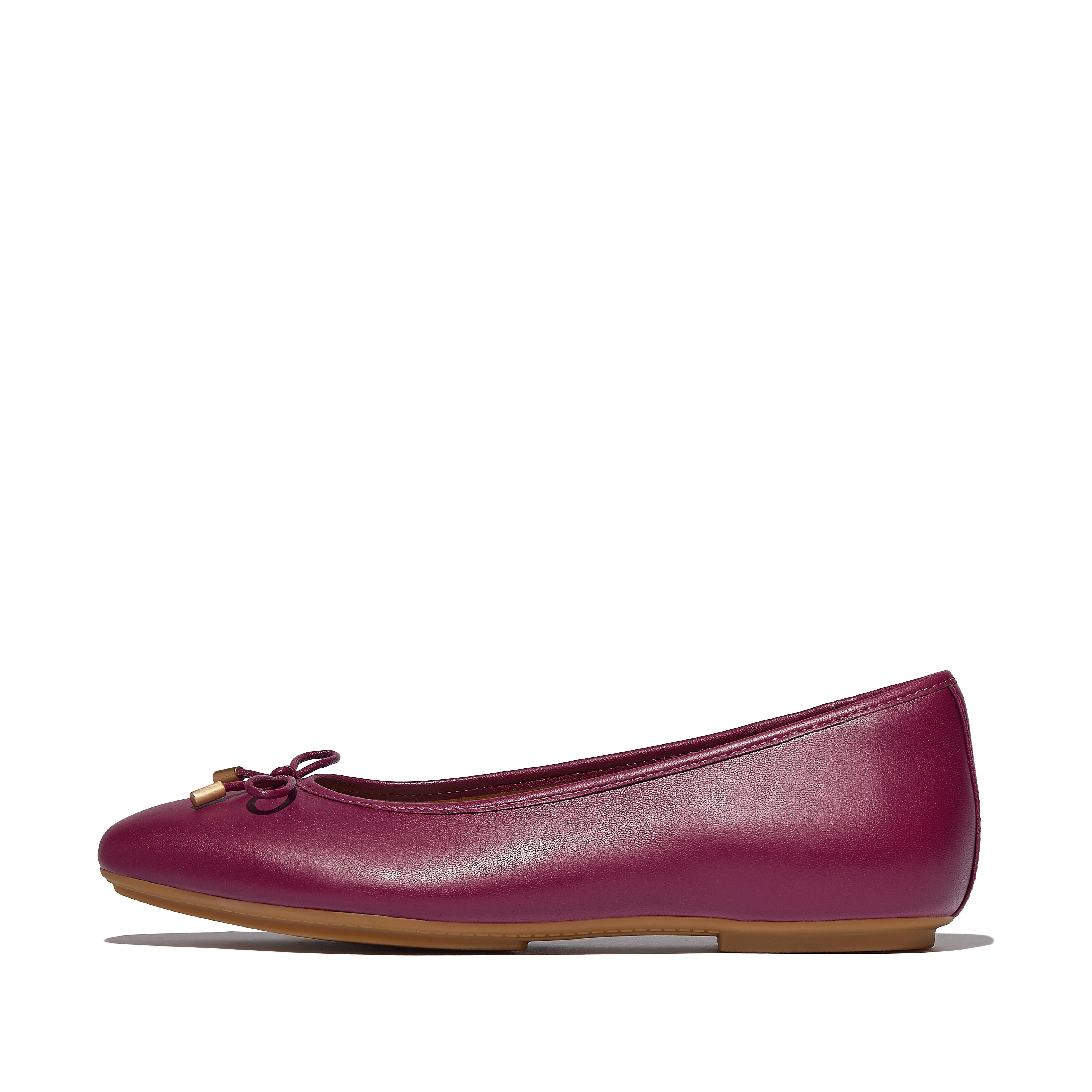 FitFlop DELICATO Bow Soft Leather Ballerinas - Ruby
