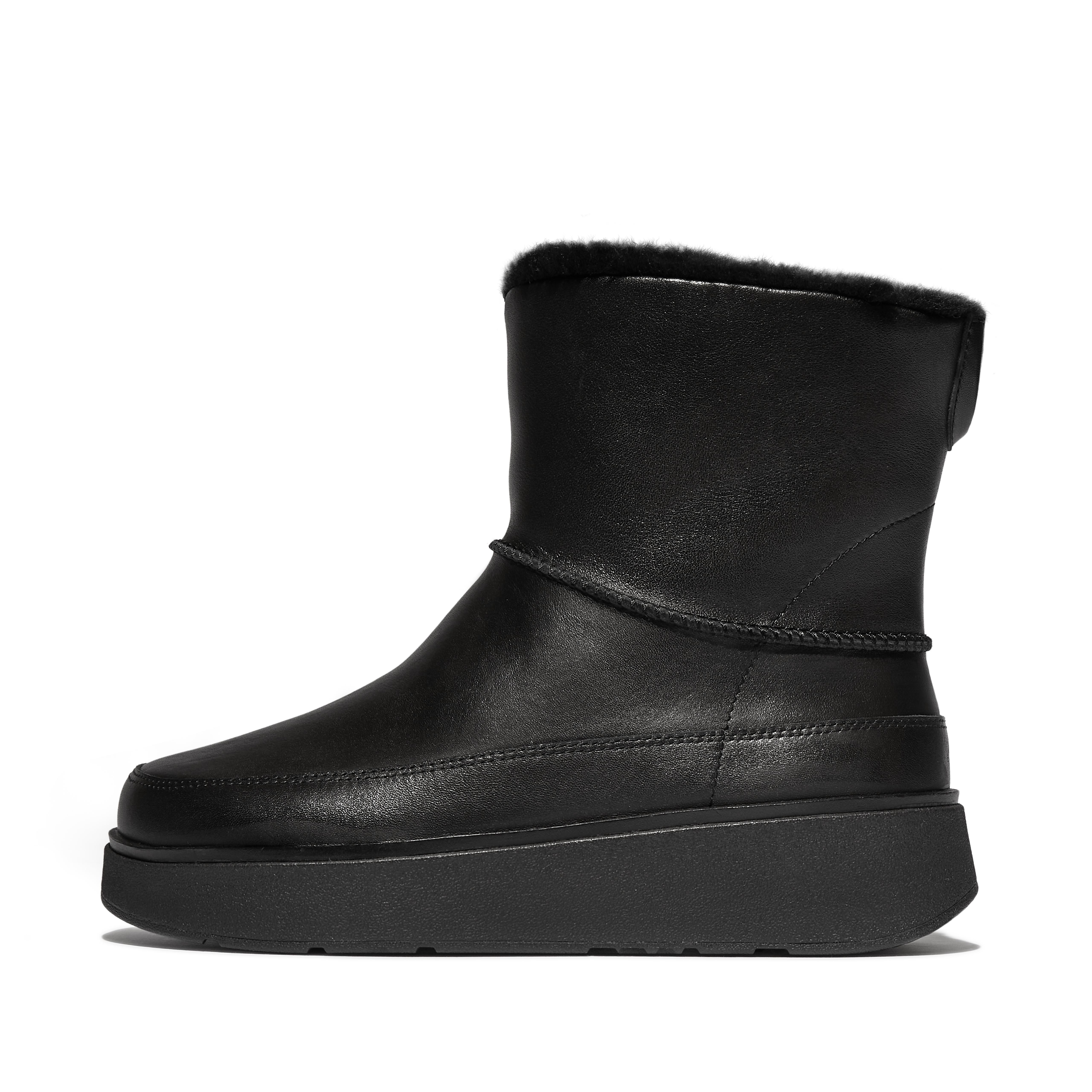 FitFlop GEN-FF Mini Shearling-Lined Leather Boots - All Black