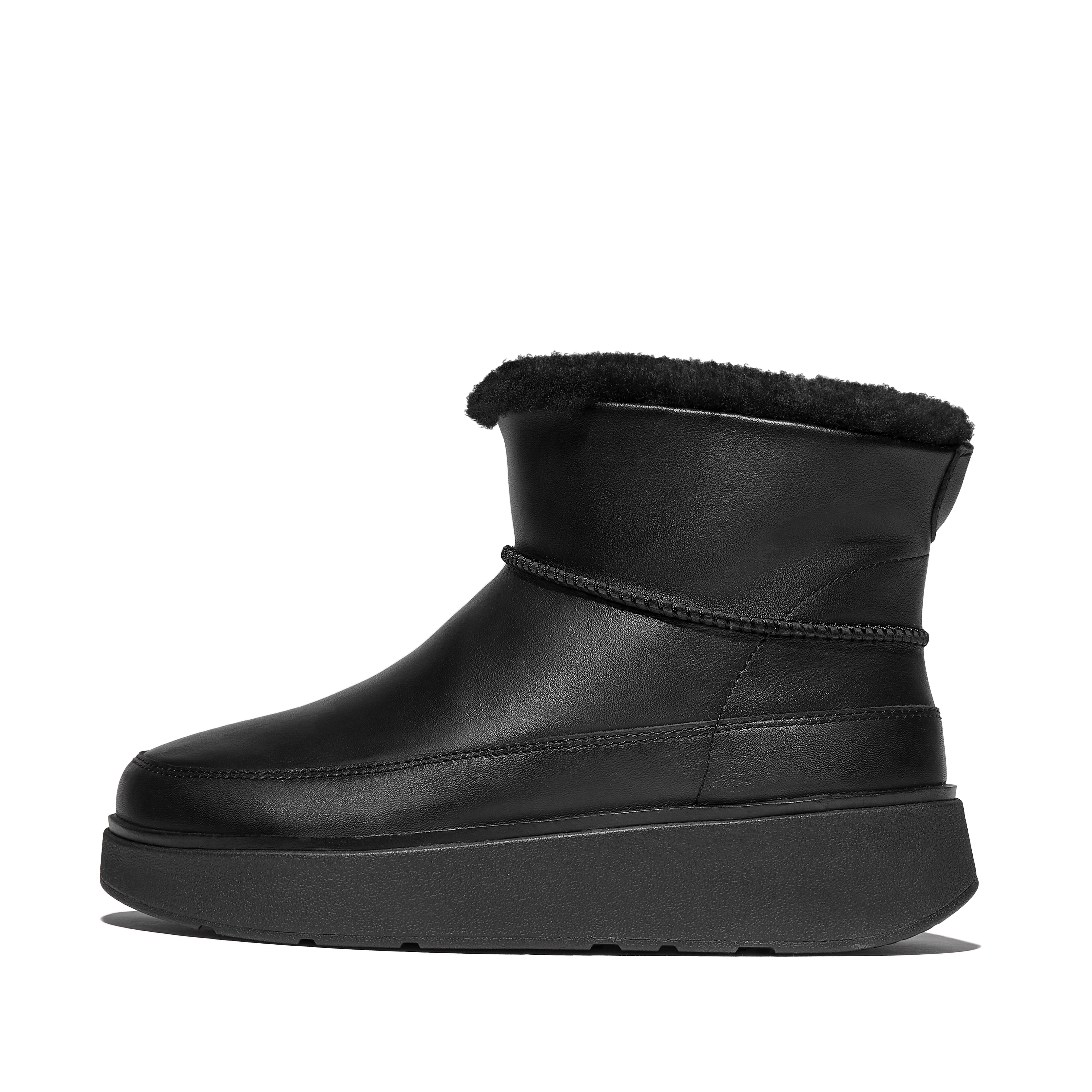 FitFlop GEN-FF Ultra-Mini Shearling-Lined Leather Boots - All Black
