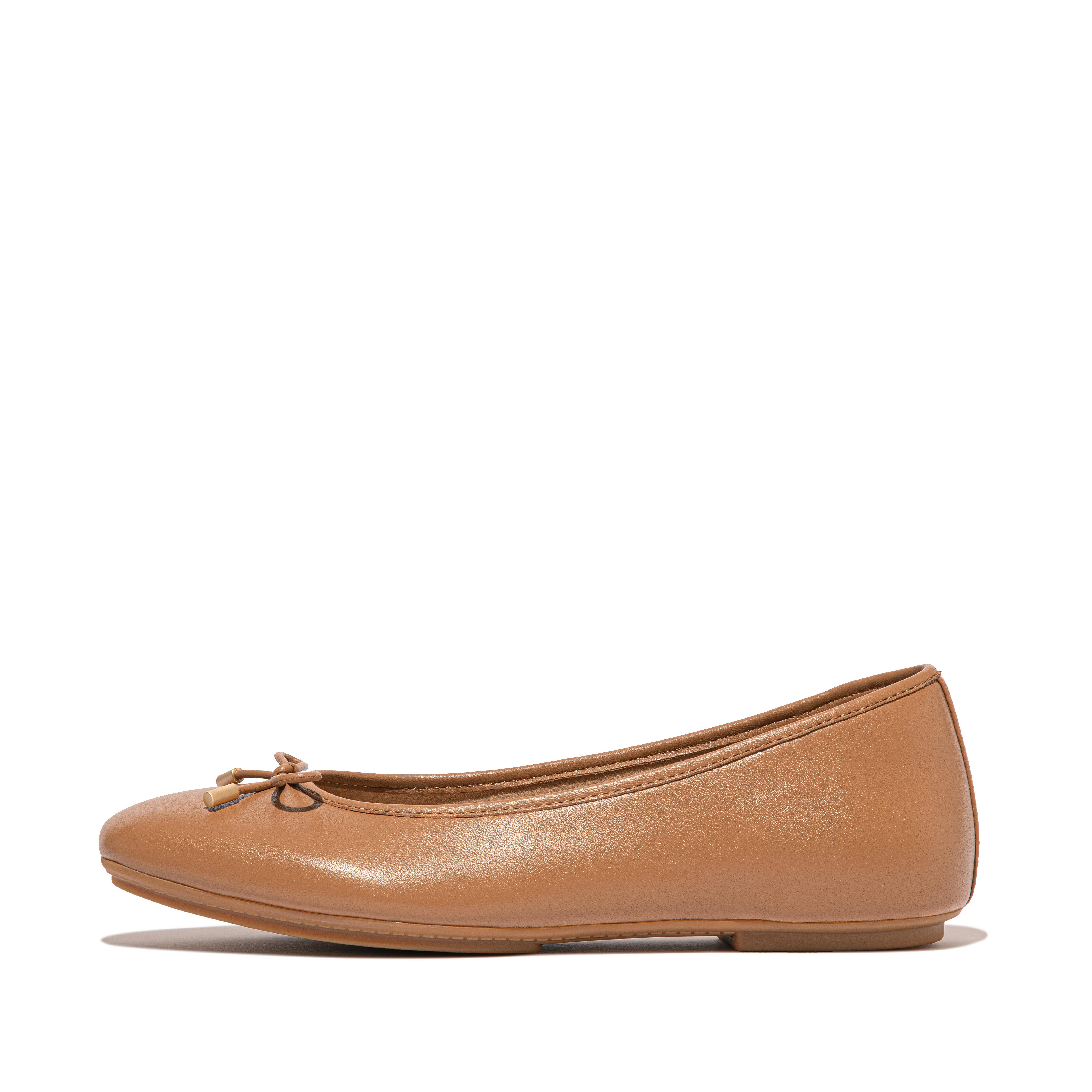 FitFlop DELICATO Bow Soft Leather Ballerinas - Desert Tan