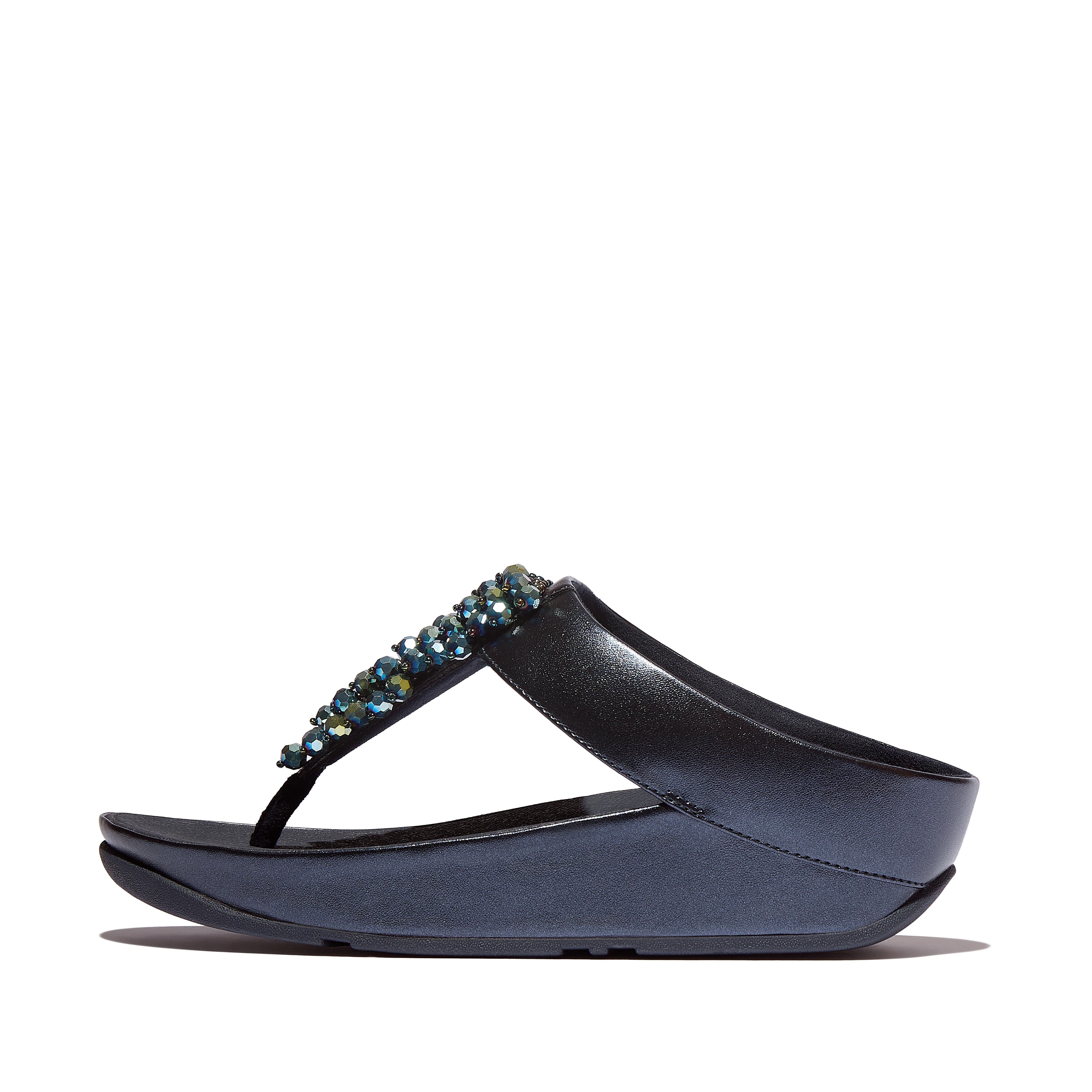 FitFlop RUMBA Metallic Beaded Toe-Post Sandals - Navy