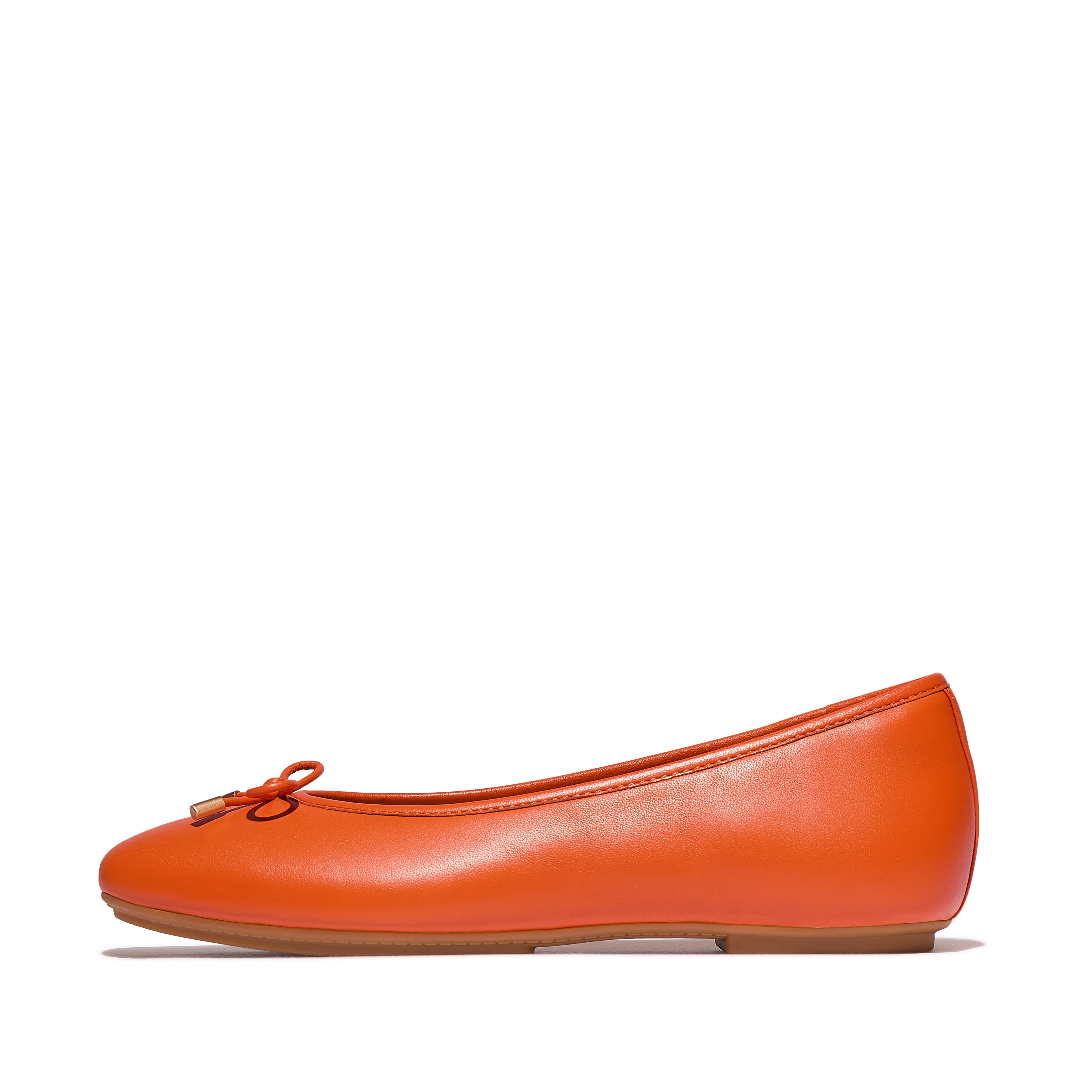 FitFlop DELICATO Bow Soft Leather Ballerinas - Satsuma
