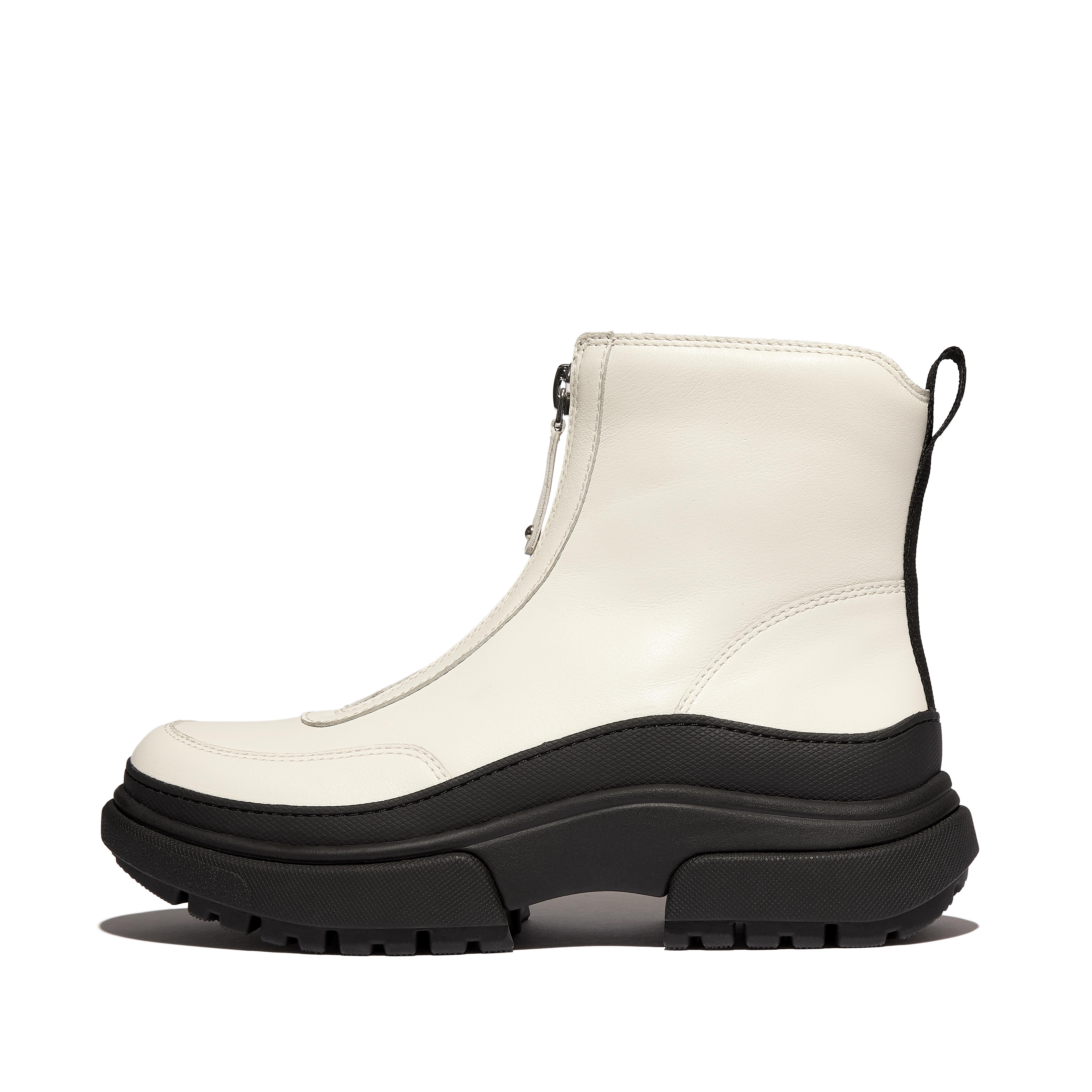FitFlop WYLDER Zip-Front Leather Ankle Boots - Cream