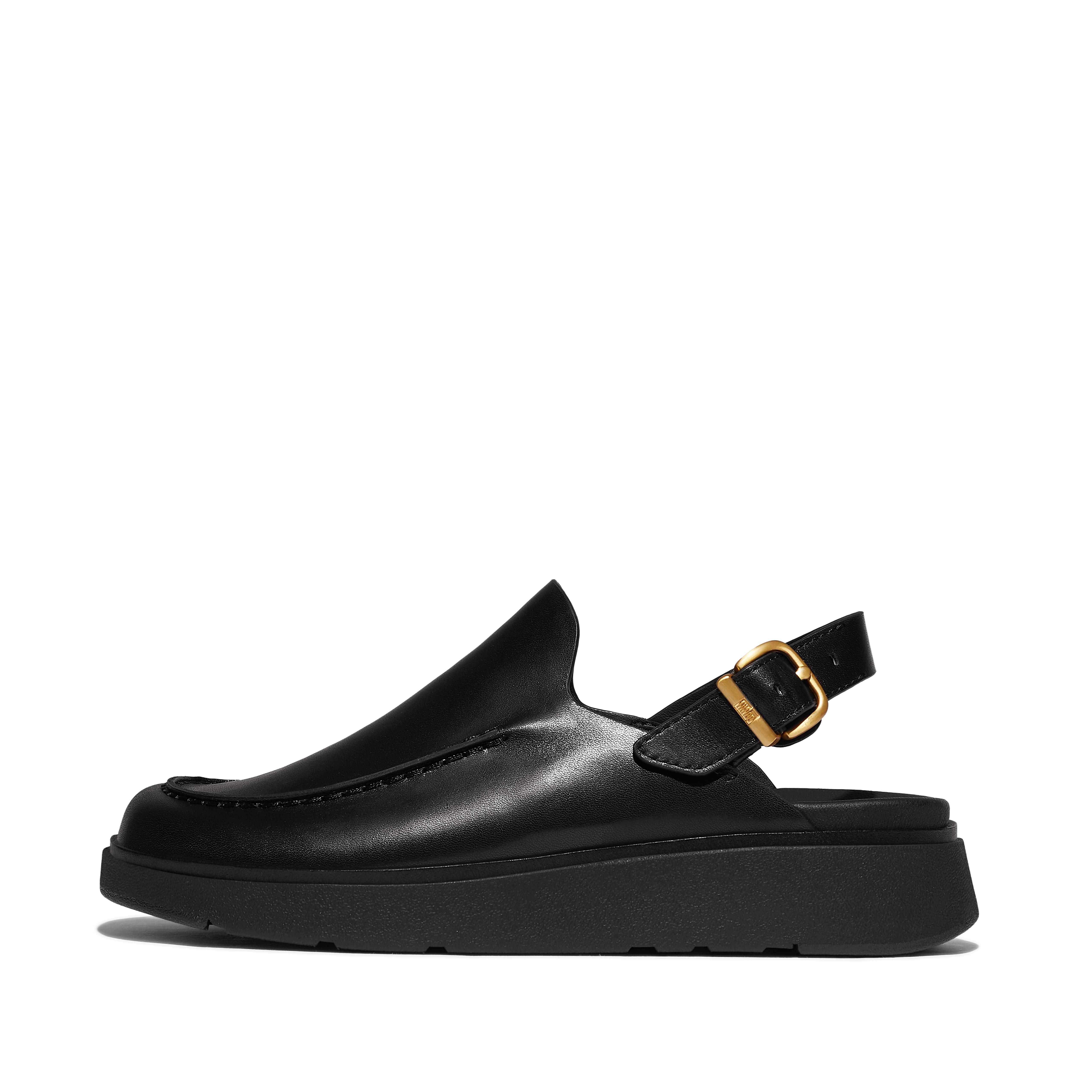 FitFlop GEN-FF Leather Back-Strap Moc Mules - All Black