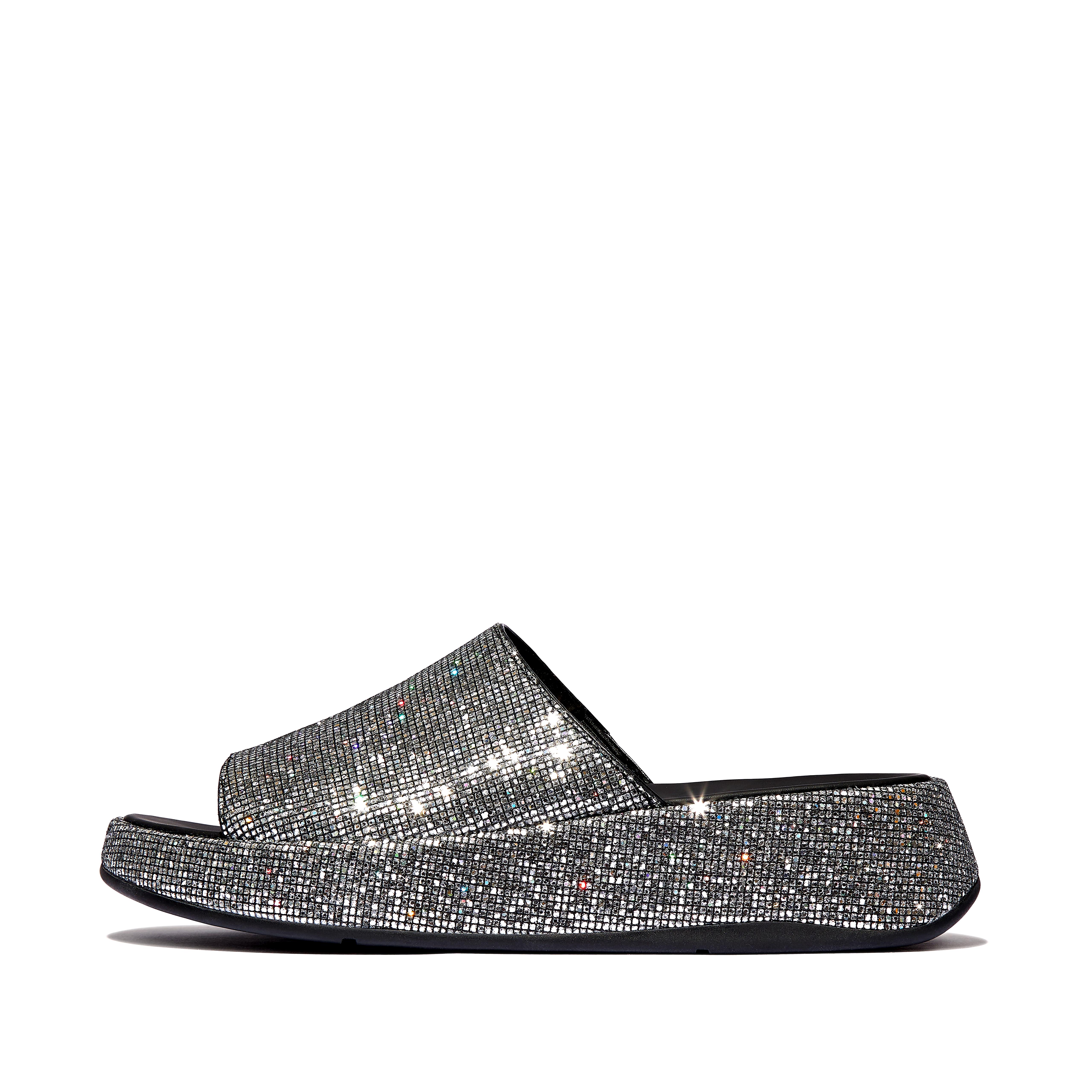 FitFlop F-MODE Glitterball Flatform Slides - Silver